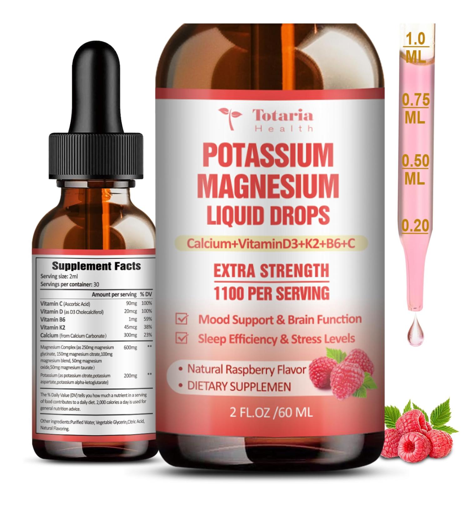 Potassium Magnesium Supplement Liquid Drops - High Absorption Potassium Supplement with Magnesium Calcium Vitamin D3 K2 Vegan Non-GMO Potasio Support Leg Cramps Bone Muscle - 2 Fl oz 2 Fl Oz (Pack of 1) - Buy Online on GoSupps.com