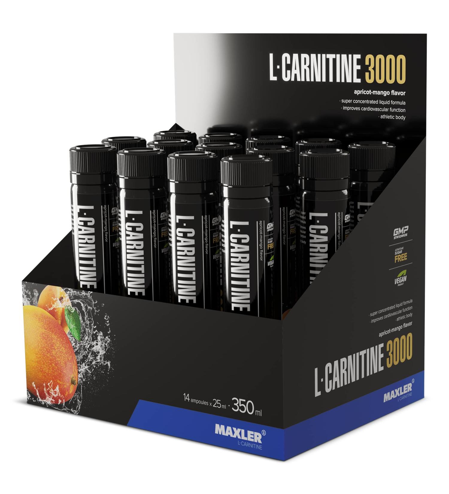 Maxler L-Carnitine 3000 - Apricot Mango - 14x25ml - High-Dose Vegan Liquid Supplement - 3000mg per Portion - International Shipping Available - Buy Online on GoSupps.com