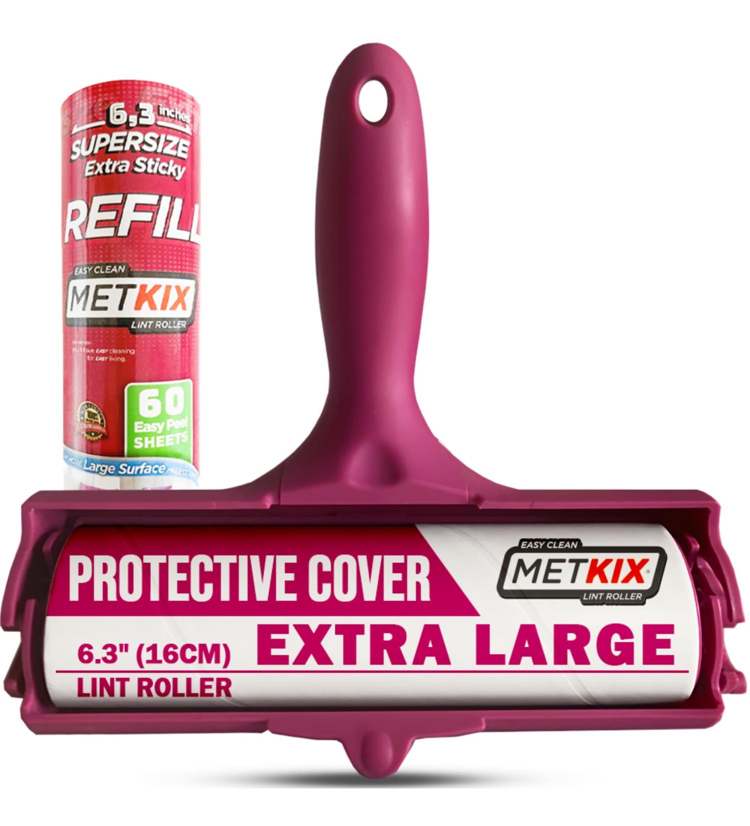 Metkix Extra Large Lint Roller 6.3" (16cm) with Refill | Protective Cover | Giant Lint Roller for Pet Hair Furniture Bed Couch Total 120 Sheets 1 Rollers + 1 Refills (Total 120 Sheets) - Buy Online on GoSupps.com