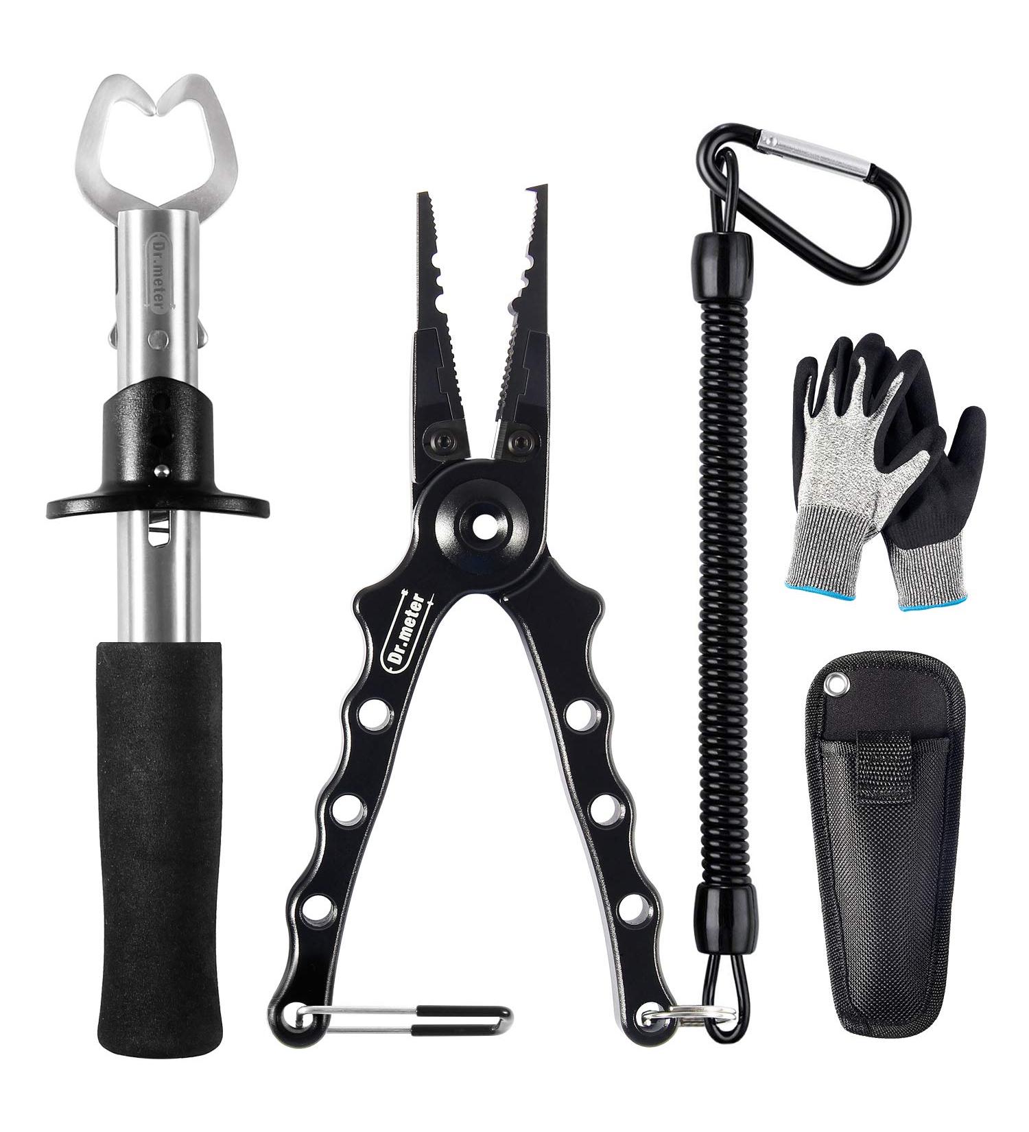 Dr.meter Aluminum Fishing Pliers | Saltwater Resistant Gear with Tungsten Carbide Cutters | Hook Remover, Fish Holder, Gripper & Gloves | Fishing Gifts for Men - Buy Online on GoSupps.com