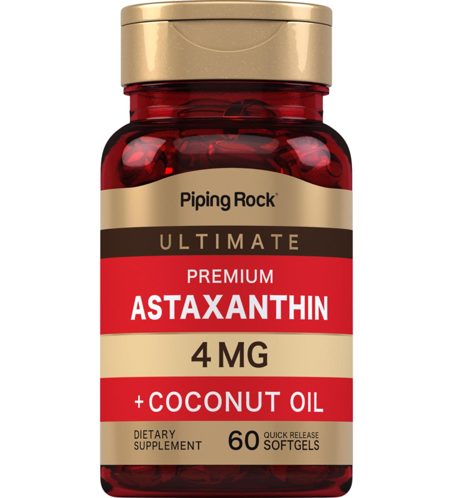 Piping Rock Astaxanthin 4mg | 60 Softgels | Non-GMO Gluten-Free Algae Extract with Coconut Oil | Best International Shipping - Buy Online on GoSupps.com