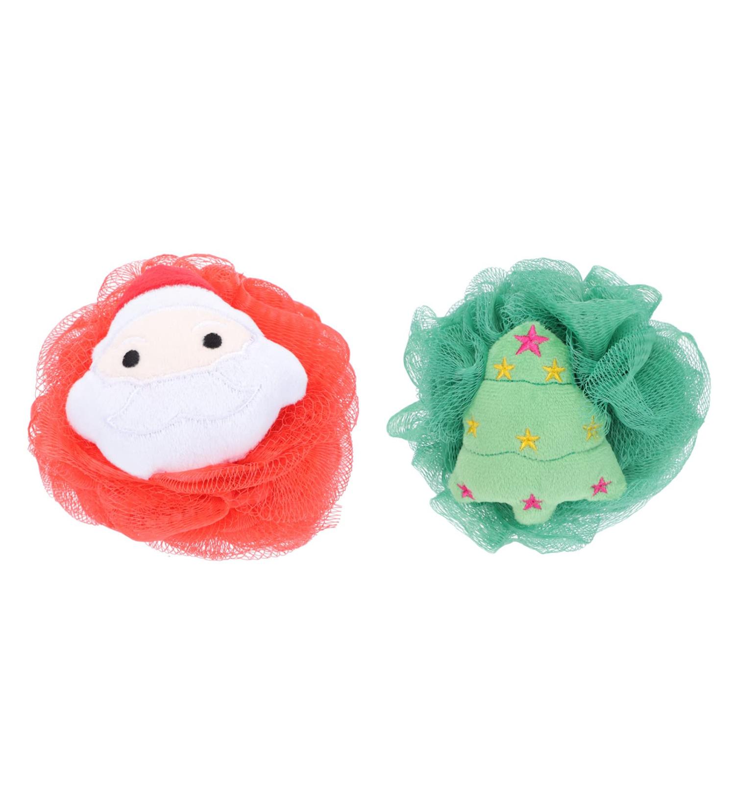 Lurrose Christmas Bath Sponge Soft: 2 Pieces Santa Claus Xmas Tree Design Shower Loofahs Pouf Ball Holiday Shower Essential Bag Fillers Party Favors Supplies 18x12.5cm Assorted Color - Buy Online on GoSupps.com