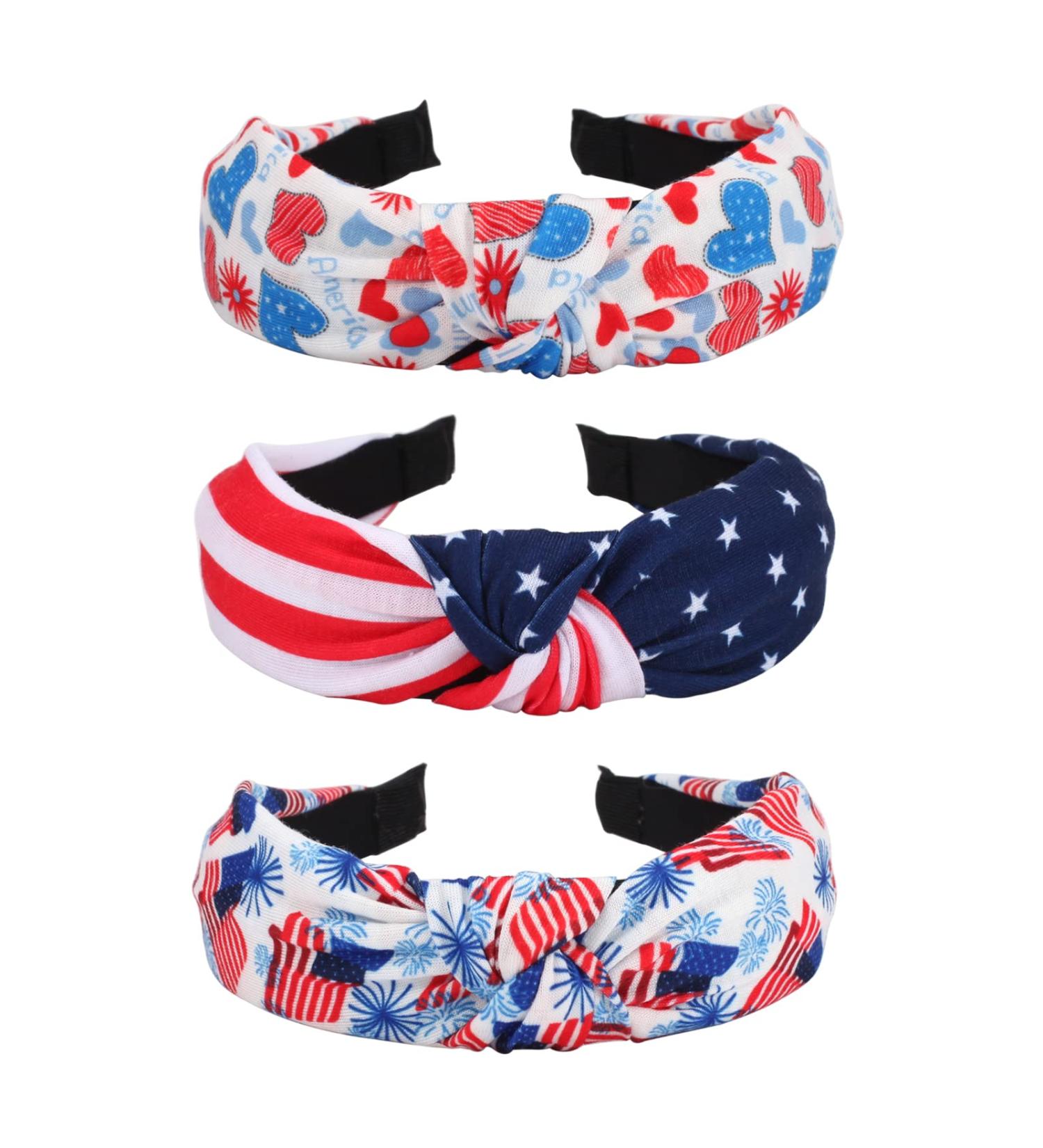 3pcs American Flag Wide Headbands for Women & Girls - Patriotic USA Knotted Hairbands in Red, White, Blue | Independence Day 4th of July Celebration - Buy Online on GoSupps.com