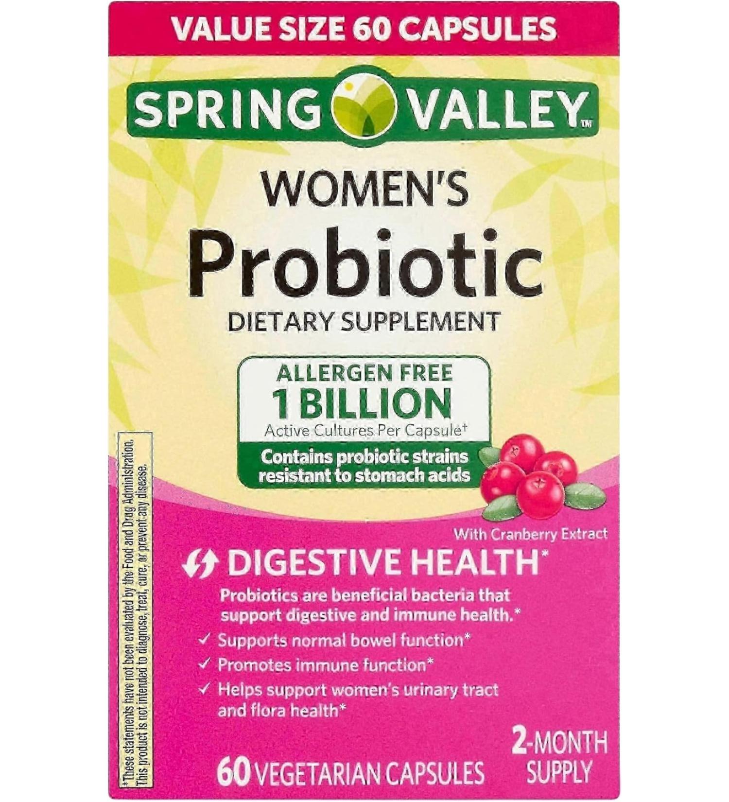 Spring Valley Probiotics for Women Capsules 60 Count 1 Billion CFU Daily Supplement with Digestive Enzymes and Prebiotics Gut & Digestive Health Support (60 Capsules) - Buy Online on GoSupps.com