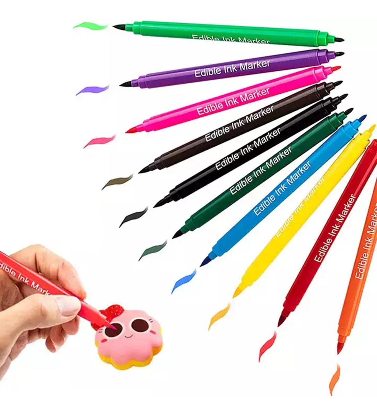 Edible Food - 10 Colors Edible Pens for Food | Food Coloring Pens Decorating Food Markers with Fine Tip for Frosting Baking Shzons - Buy Online on GoSupps.com