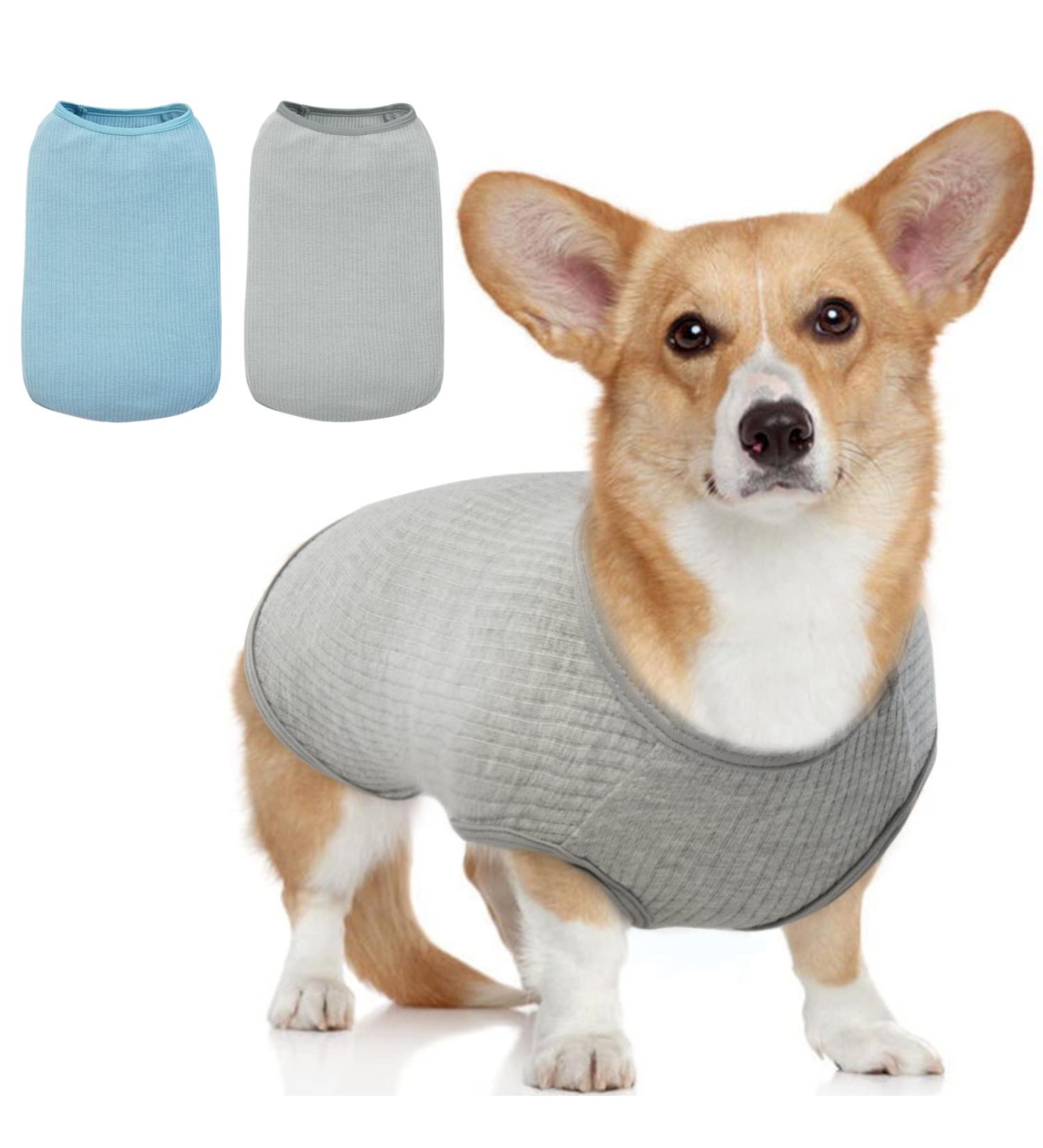 2-Pack Dog Clothing - Soft Cotton Sweaters & Shirts for Small Dogs & Cats | Air-Permeable T-Shirts for Chihuahuas & Large Breeds (Gray & Blue) - Buy Online on GoSupps.com