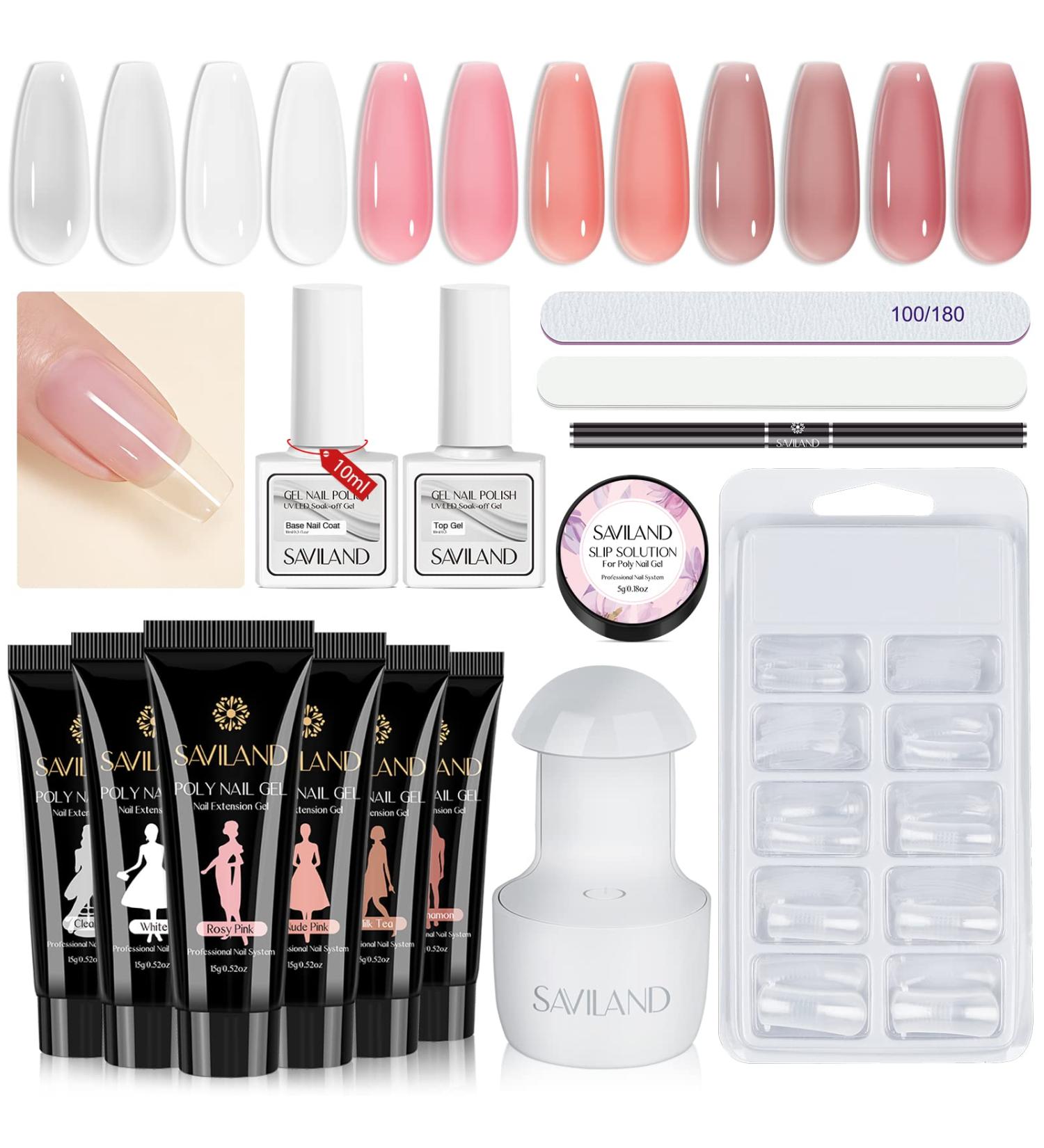 Saviland Poly Gel Nail Kit: 6 Colors with Nail Lamp, Tools & Slip Solution - DIY Manicure Starter Kit for Valentines Day - A-6 Colors Poly Nail Gel Kit Set 01 - Buy Online on GoSupps.com