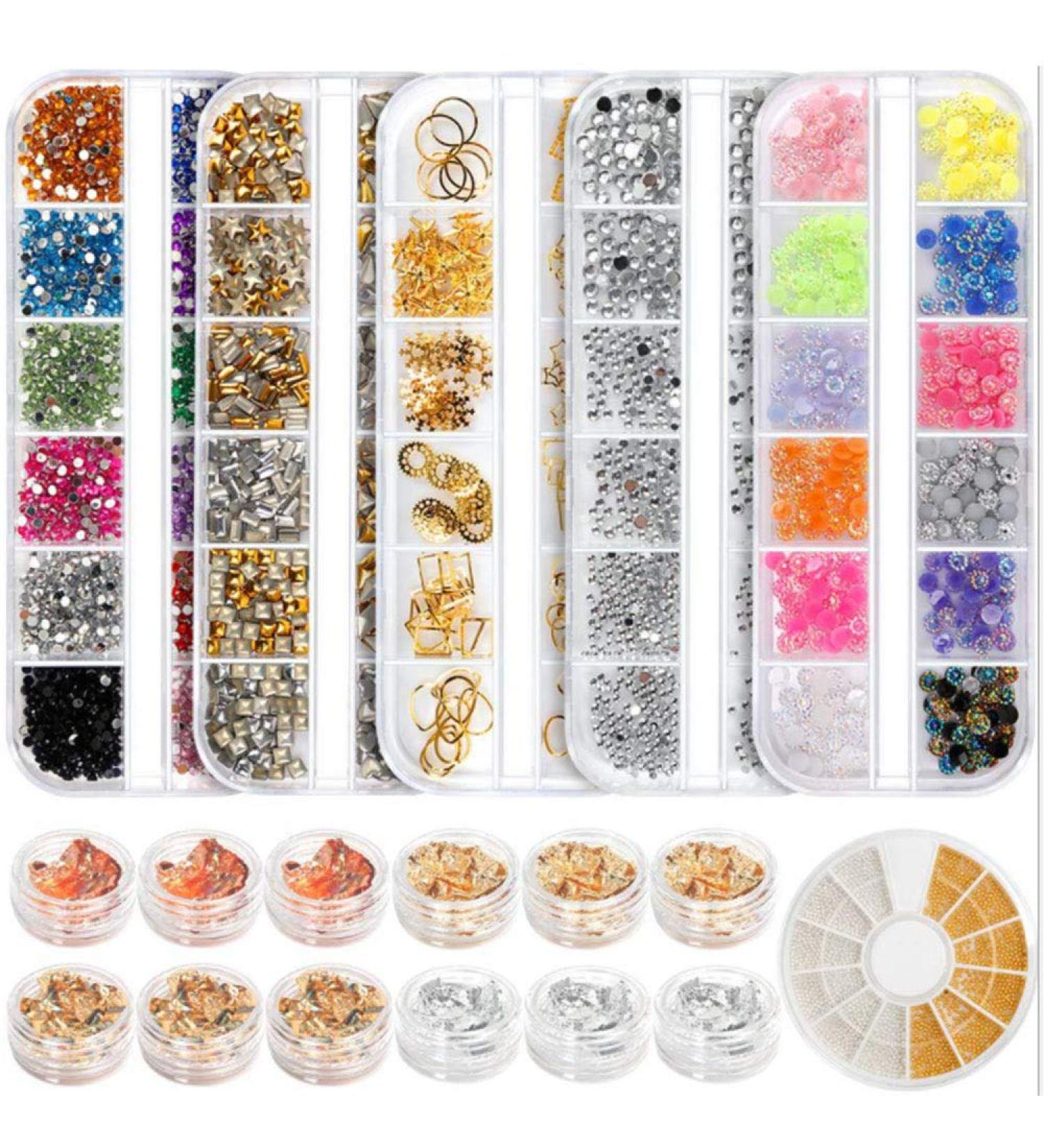 Colorful Nail Rhinestones Set Professional Nail Kit Rivets Studs Jewels Accessories for Nail Clothing Hat Bag Eye Makeup (Include 6 Boxes Nail Art Rhinestones 1 Box Nail Foil Chip) - Buy Online on GoSupps.com