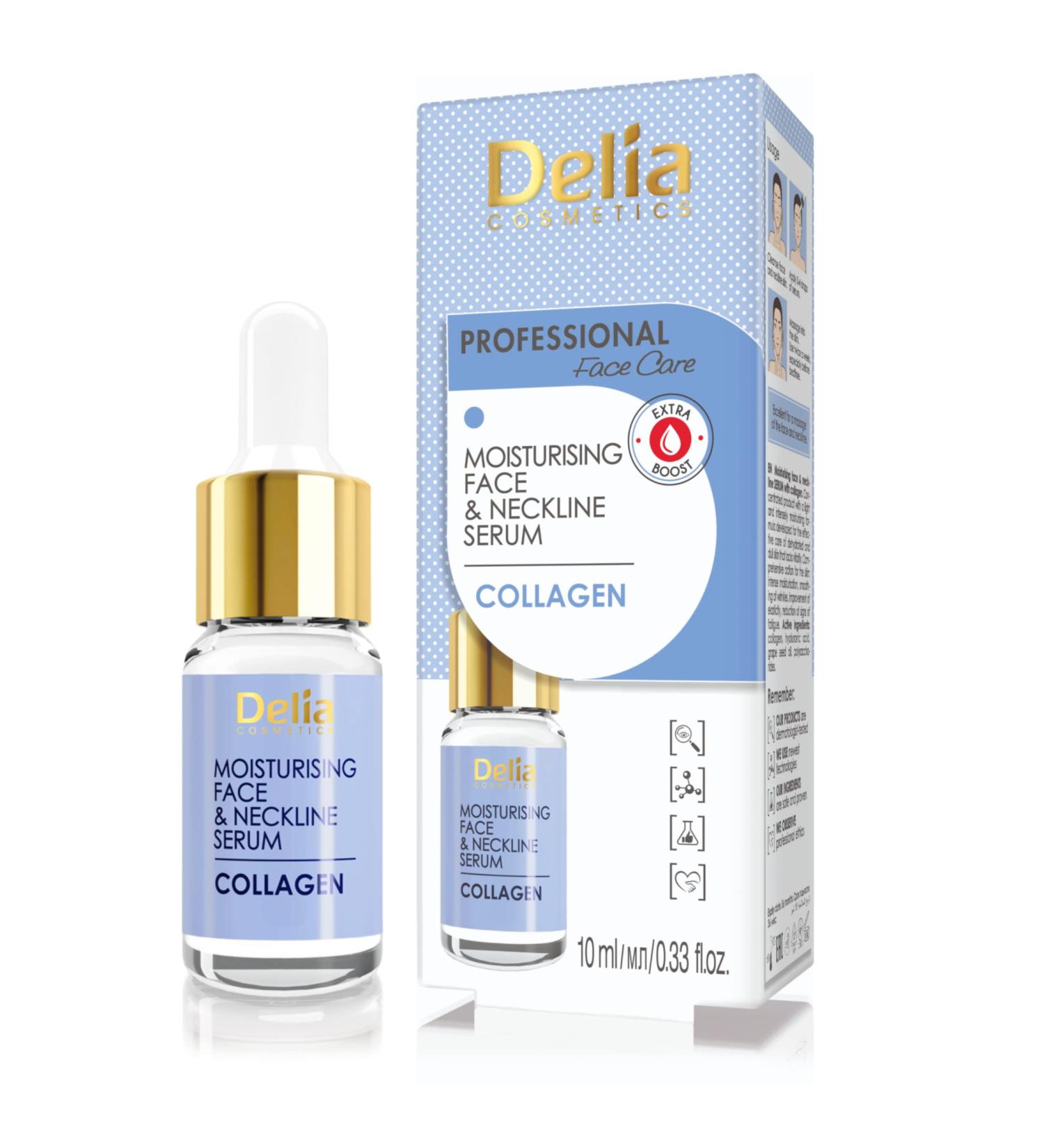 Delia Cosmetics - Collagen Serum - Intensive Anti-wrinkle & Moisturising Treatment for all Skin Types - 100% Face & Neckline Serum - Collagen & Hyaluronic Acid - PARABEN FREE - 10ml