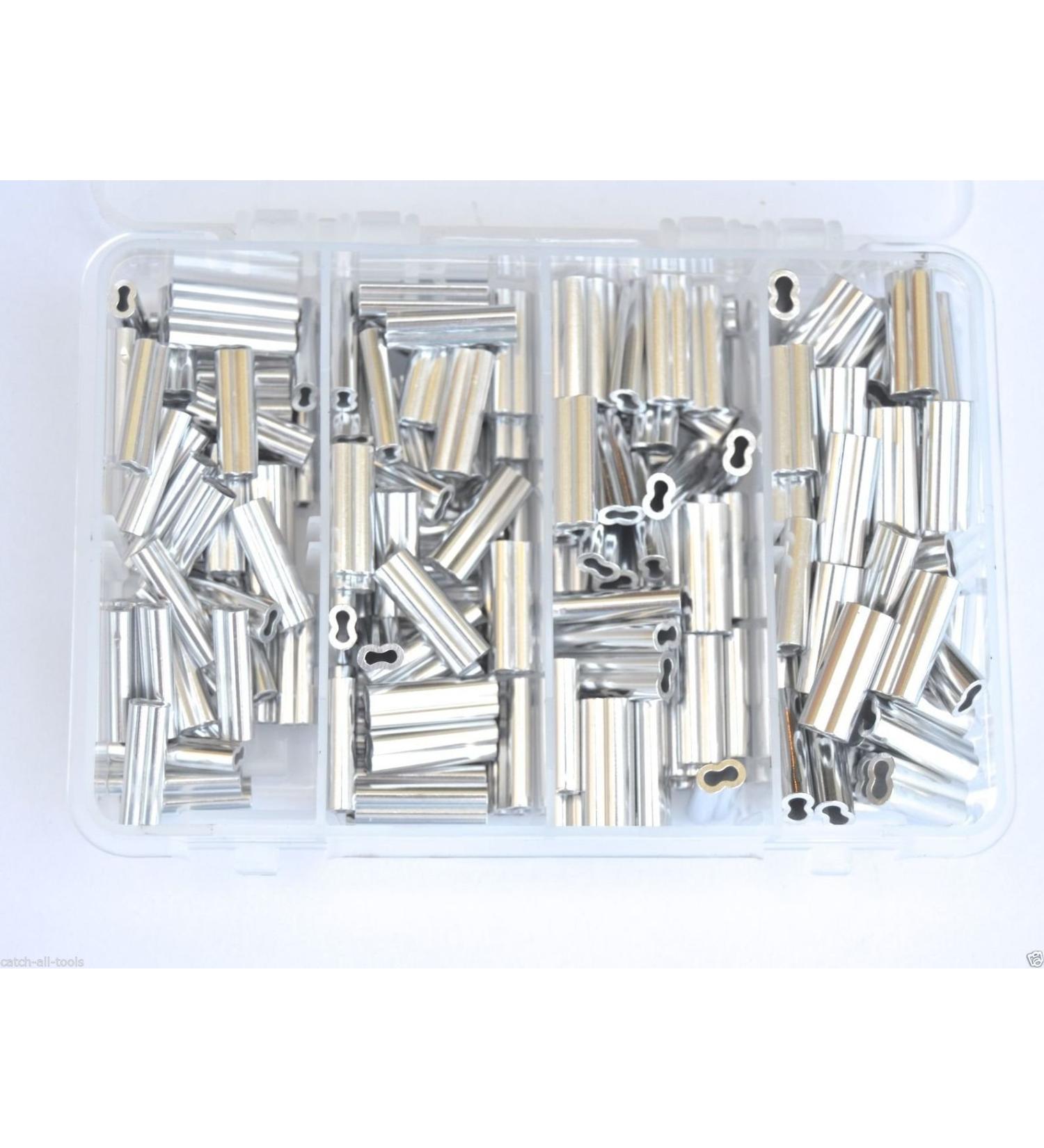 Aluminum Double Barrel Crimp Kit 50pcs Each 1.5,1.7,2.0,& 2.3mm 200lb-400lb