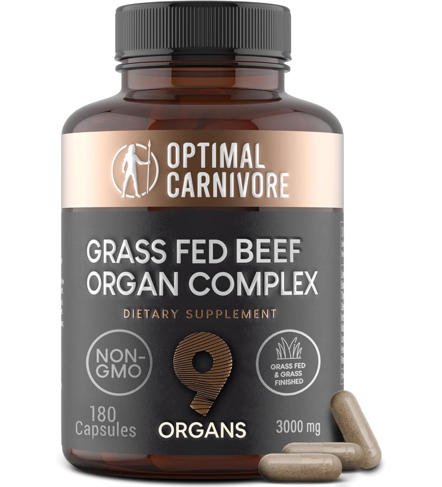 Grassfed Beef Organs Supplement - Organ Complex with Liver, Brain, Heart, and More (180 Capsules) - Buy Online on GoSupps.com
