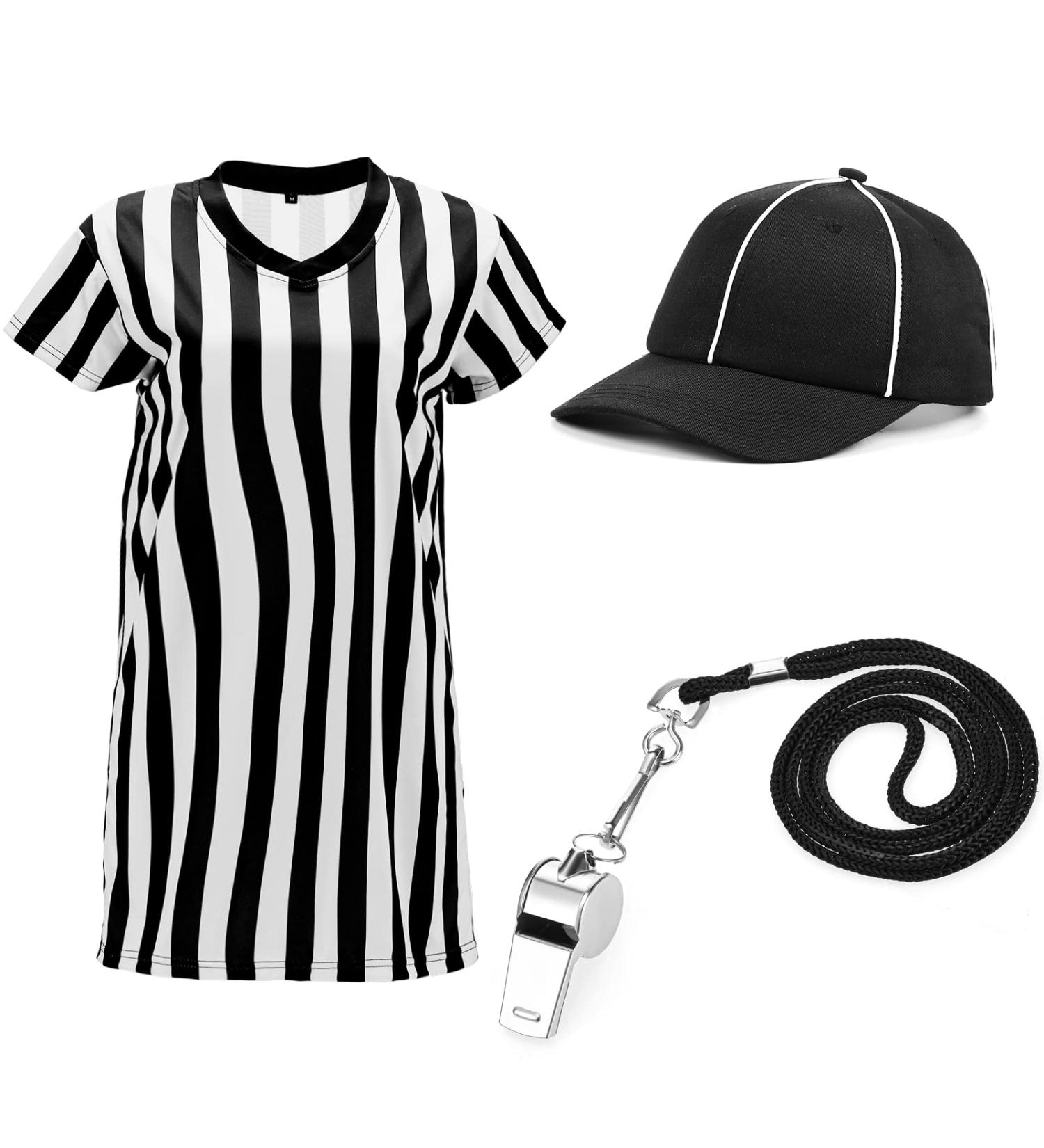 Women's Referee Necessities Bundle: V-Neck Striped Jersey, Umpire Hat, Stainless Steel Whistle - Buy Online on GoSupps.com