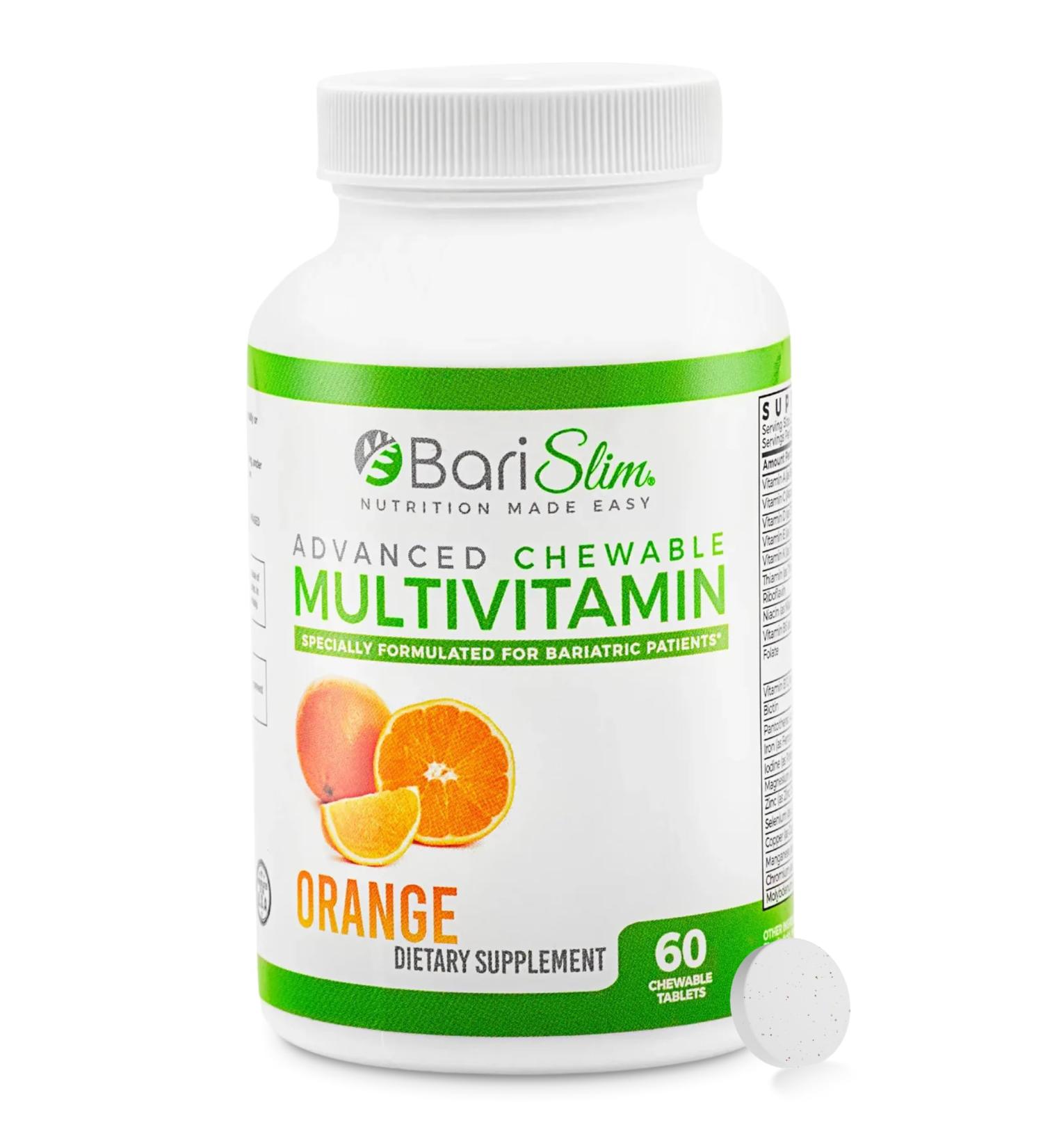BariSlim Advanced Chewable Bariatric Multivitamin Tablets - Bariatric Vitamin and Supplement for Post Bariatric Surgery Including Gastric Bypass and Gastric Sleeve | Orange (60 Count) - Buy Online on GoSupps.com