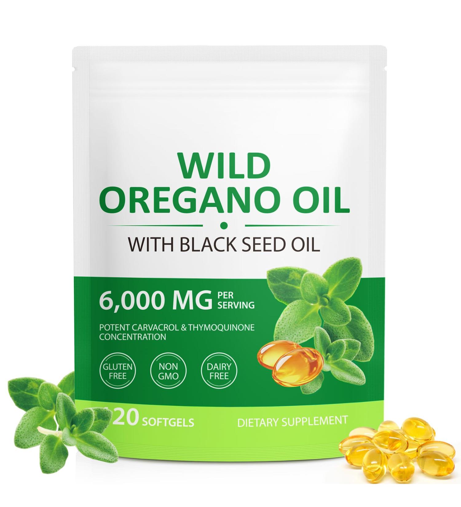 Oil of Oregano Softgels 6000mg Per Serving - Oil of Oregano with Black Seed Oil - Potent Carvacrol & Thymoquinone | Immune Support Digestive Health & Antioxidant | Non-GMO Gluten-Free Dairy-Free - Buy Online on GoSupps.com