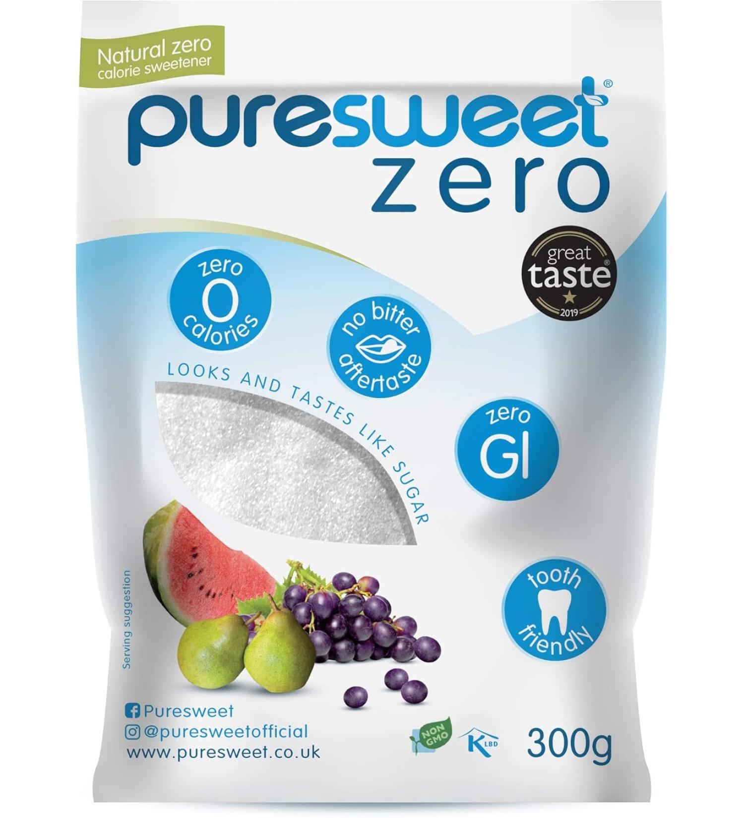Puresweet Zero 100% Natural Zero Calorie Sweetener No Bitter Aftertaste Diabetic Friendly Tooth Friendly Vegan Non GMO - 10.58 Oz - Buy Online on GoSupps.com