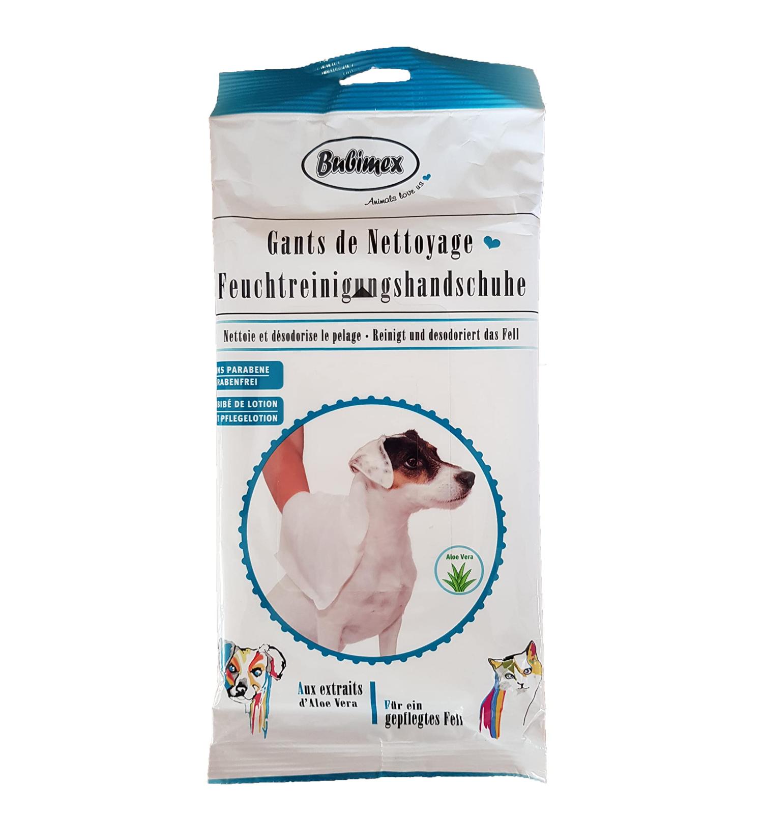 Bubimex Easy Clean gloves-hygienic cleaning gloves for dogs and cats-cleans and desodorized-with aloe vera extracts-for the hygiene of your pets
