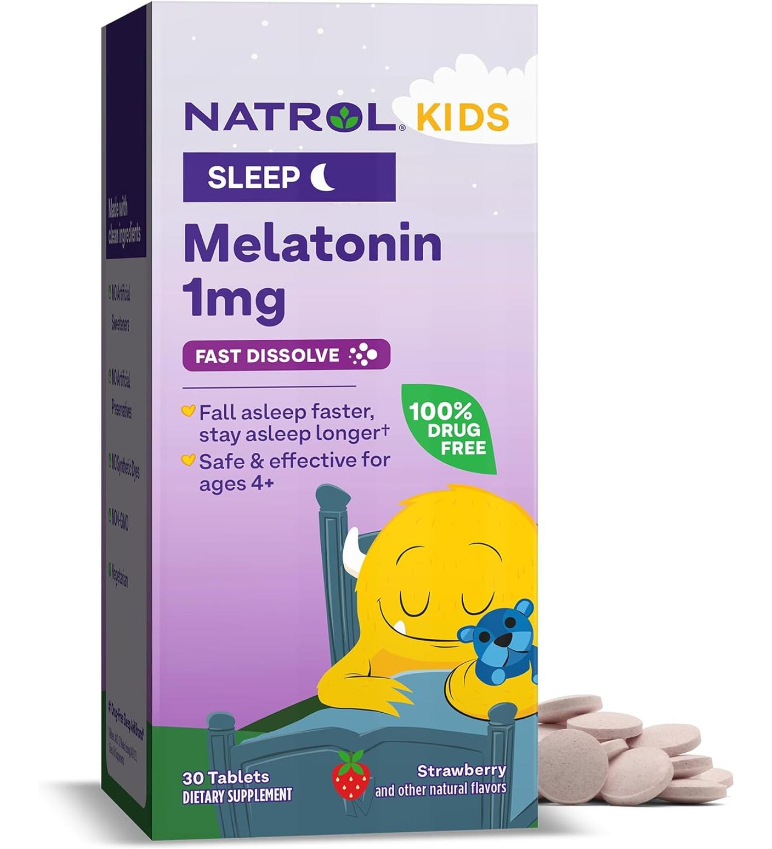 Natrol Kids Melatonin Fast Dissolve - Strawberry Flavor, Ages 4+, 30 Tablets - Buy Online on GoSupps.com