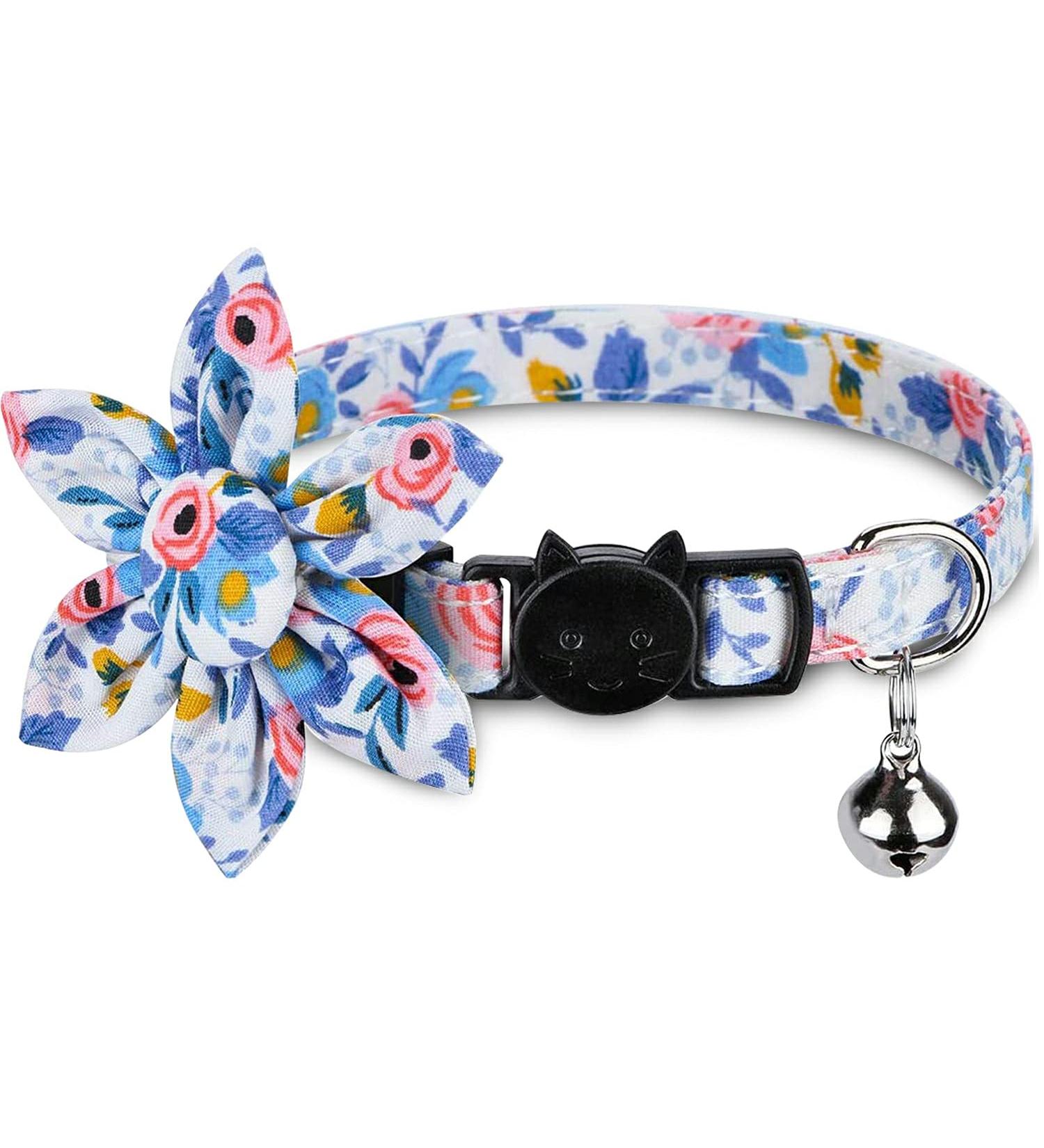 Pet Cat Safety Collar Breakaway Cat Collar with Bells Adjustable Cat Collars with Sunflower Cute and Soft Cat Collars Cat Collar Accessories for Cat and Small Animals Pets Blueflower - Buy Online on GoSupps.com