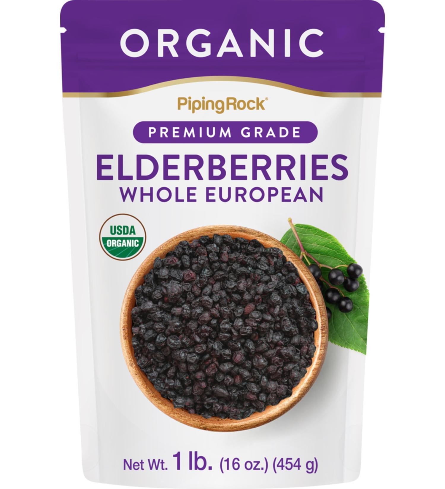 Piping Rock Elderberries Dried Organic | 1lb Bulk Supplement | European Whole Berries | Vegetarian Non-GMO Gluten Free - Buy Online on GoSupps.com