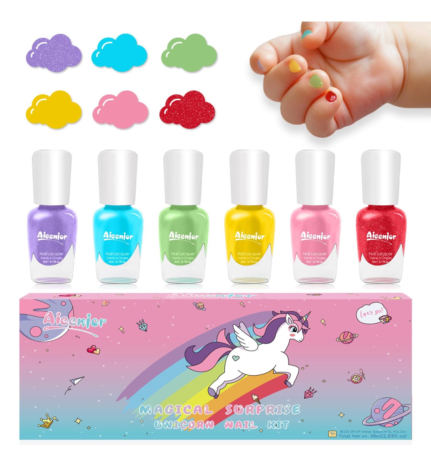 Aieenjor Children's Nail Polish Non-Toxic Water-Based Quick-Drying Peel-Off Nail Polish for Children 6 Colours Rainbow Party Party Favours for Children Make-Up Age 3+ - Buy Online on GoSupps.com