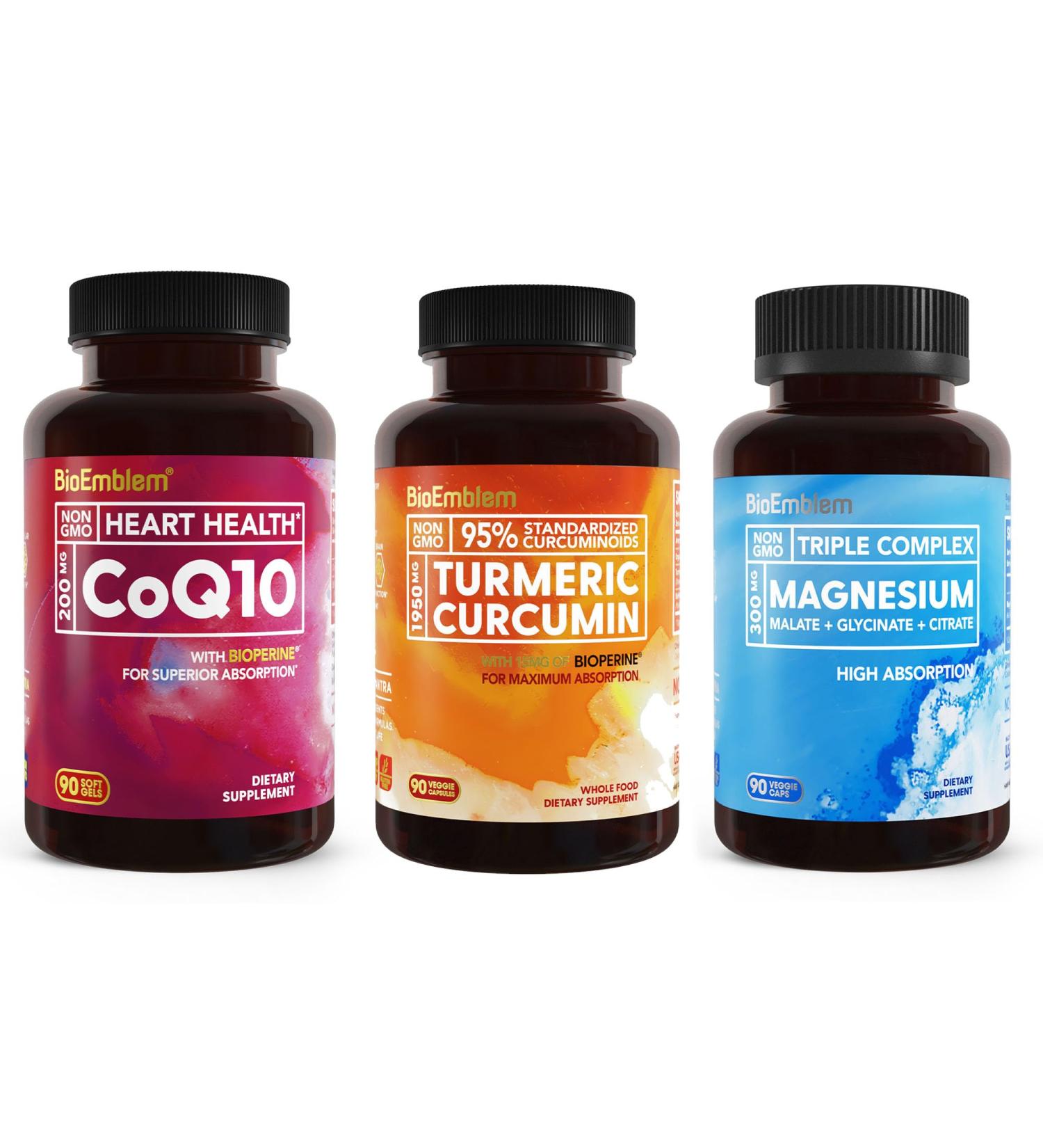 BioEmblem Triple Magnesium Complex and Turmeric Curcumin Supplement and CoQ10 with BioPerine - Buy Online on GoSupps.com
