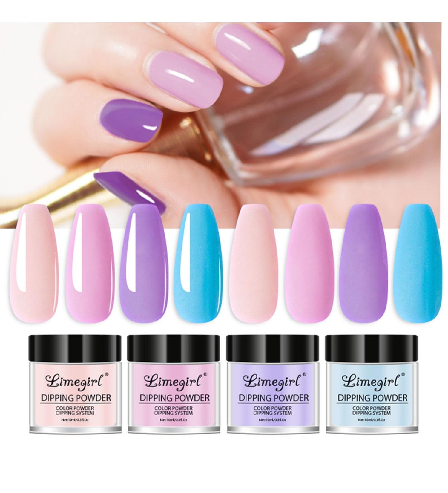 Dip Powder Nail Kit Starter Pastel Lavender Pink Glitter 4 Colors Spring Summer Dipping Powder Set Classic All Seasons Tones French Nail Art - Buy Online on GoSupps.com