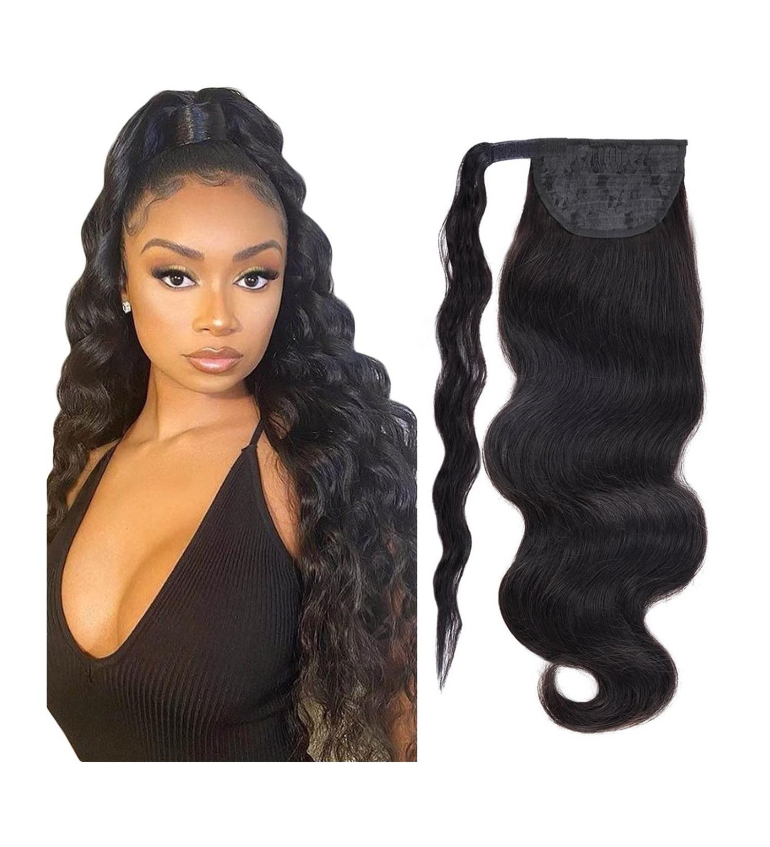 Hair Chignon 12-26 Inches Long Wavy Ponytail Extensions Brazilian Human Hair Wraparound Ponytail Wig Hair Bun for Black Women Messy Bun Hair Piece (Color : Black Wavy Size : 18inch 80g) - Buy Online on GoSupps.com
