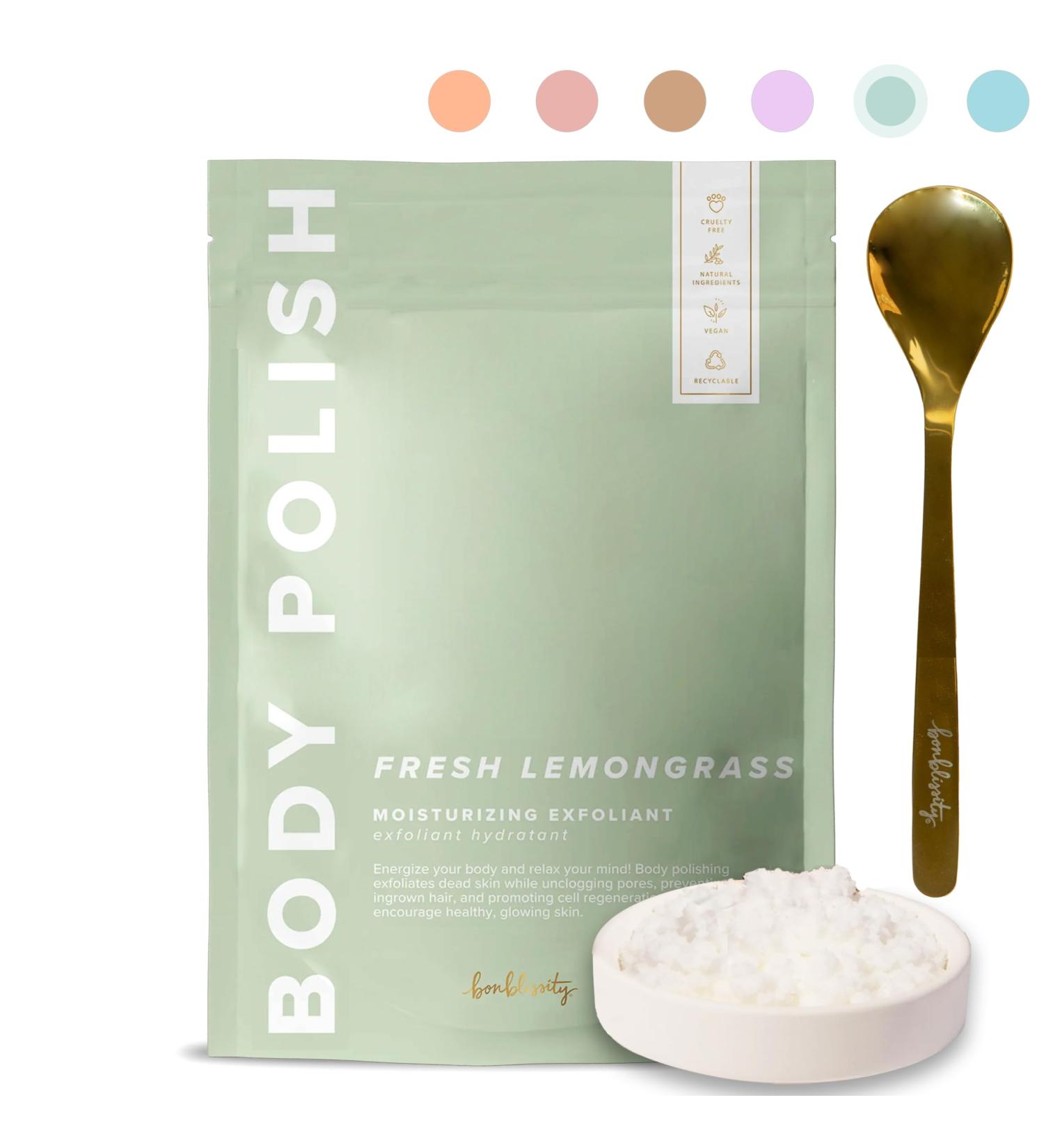 Bonblissity Body Polish 8oz. - Fresh Lemongrass Scented Body Scrub Exfoliator for Women Exfoliating Sugar Scrub To Lotion Moisturizer Gentle Exfoliant for Dry and Sensitive Skin Handmade in USA - Buy Online on GoSupps.com