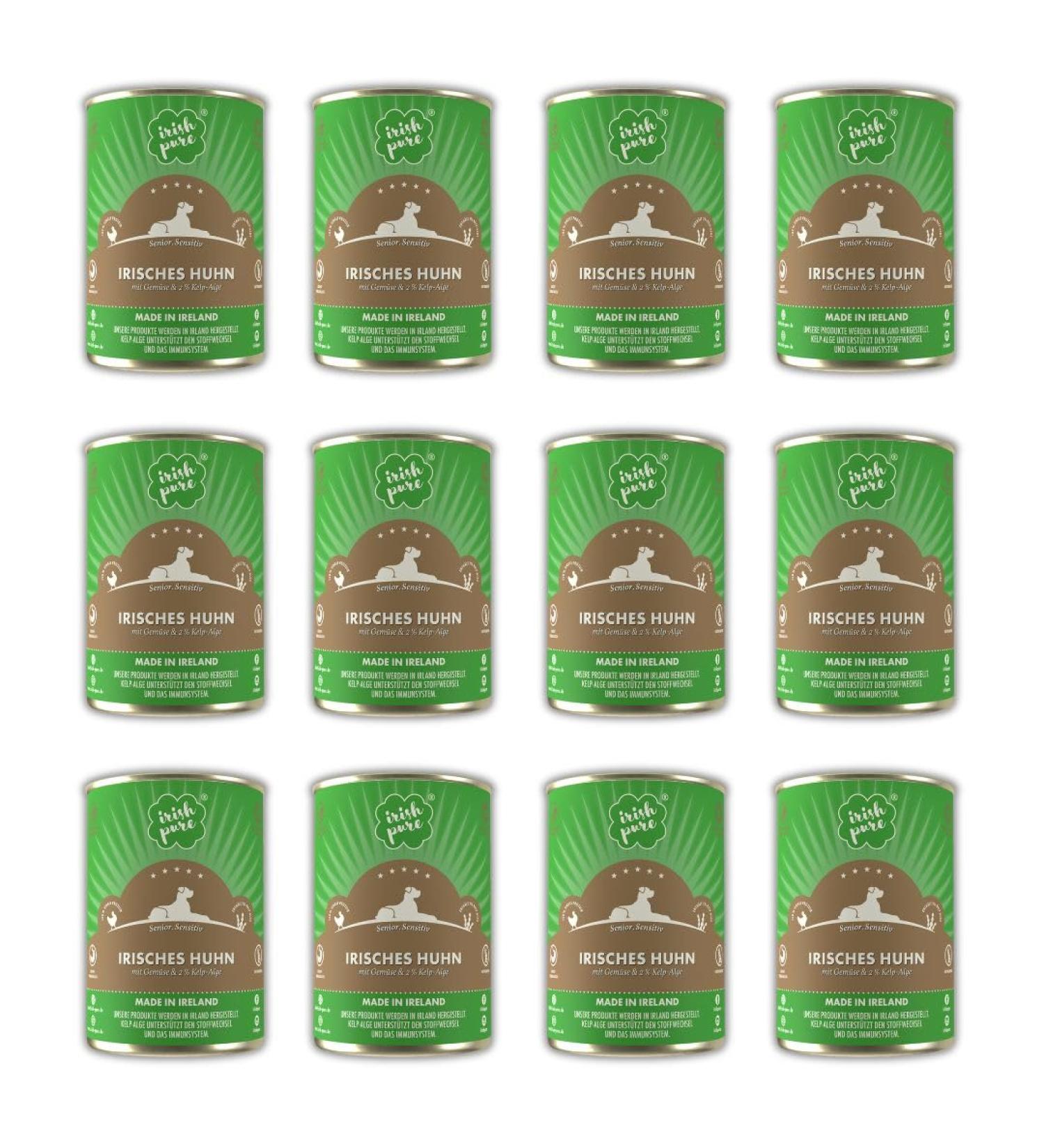 Irish Pure Premium Senior Wet Dog Food | 12 x 390g | Irish Chicken | Vitamins | Grain Free | Sensitive | with Superfood Kelp Seaweed | Wet Food for All Breeds - Buy Online on GoSupps.com