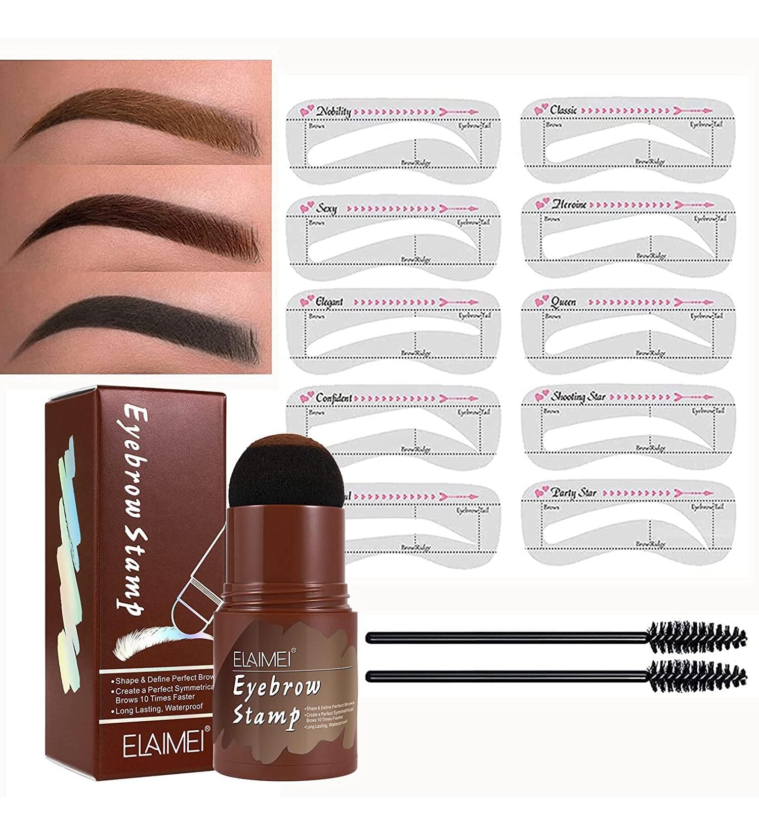 Eyewrew Waterproof Reusable Makeup Brow Stamp Kit | 10 Stencils & Brush for Perfect Brows - Medium Brown - Buy Online on GoSupps.com