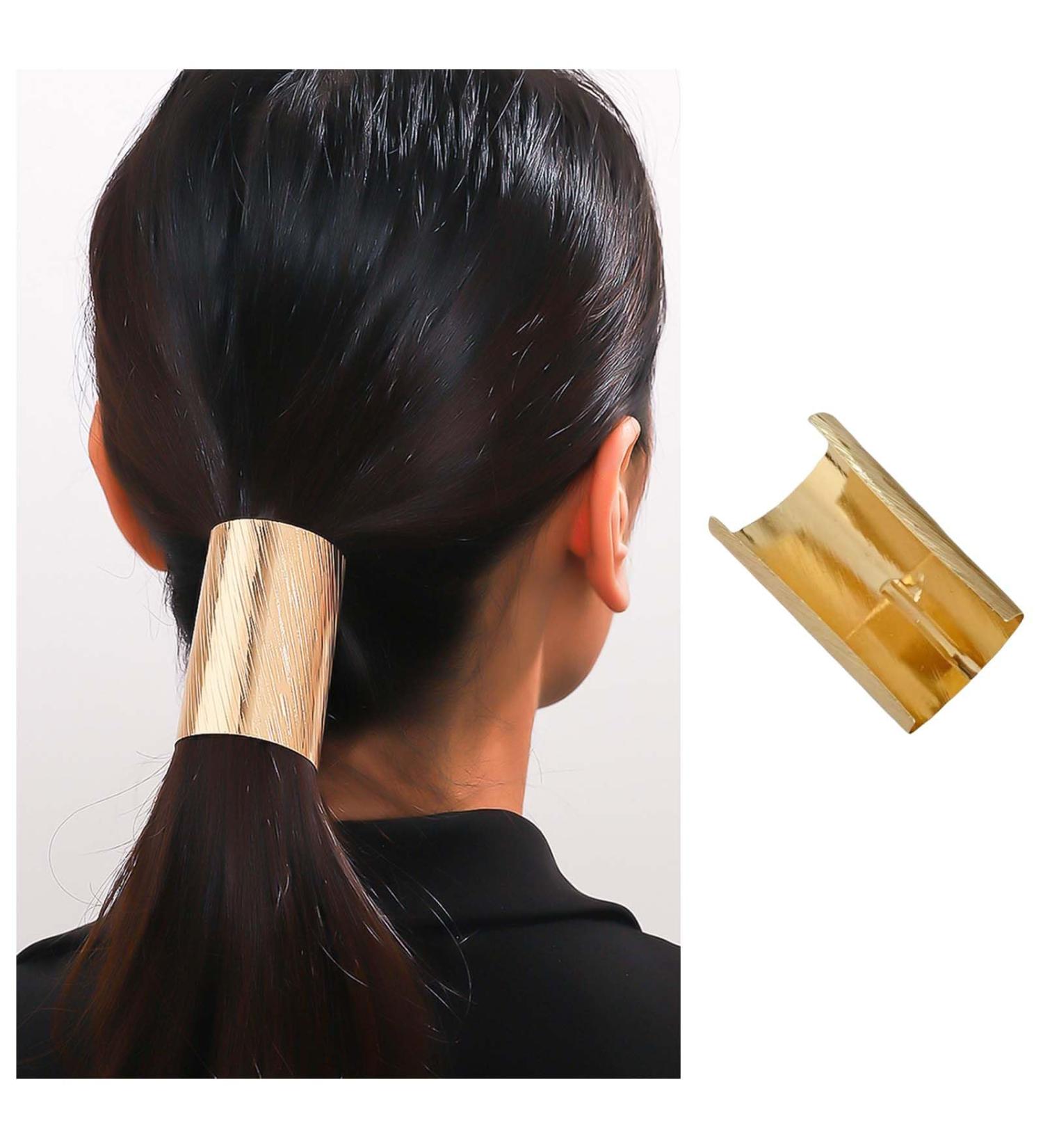 Dervivea Gold Metal Ponytail Hair Hook Cuff Minimalist Large Hair Cuff Cylinder Ponytail Holder Hair Cuff Clip Punk Long Tail Hair Hooks Cuff - Buy Online on GoSupps.com