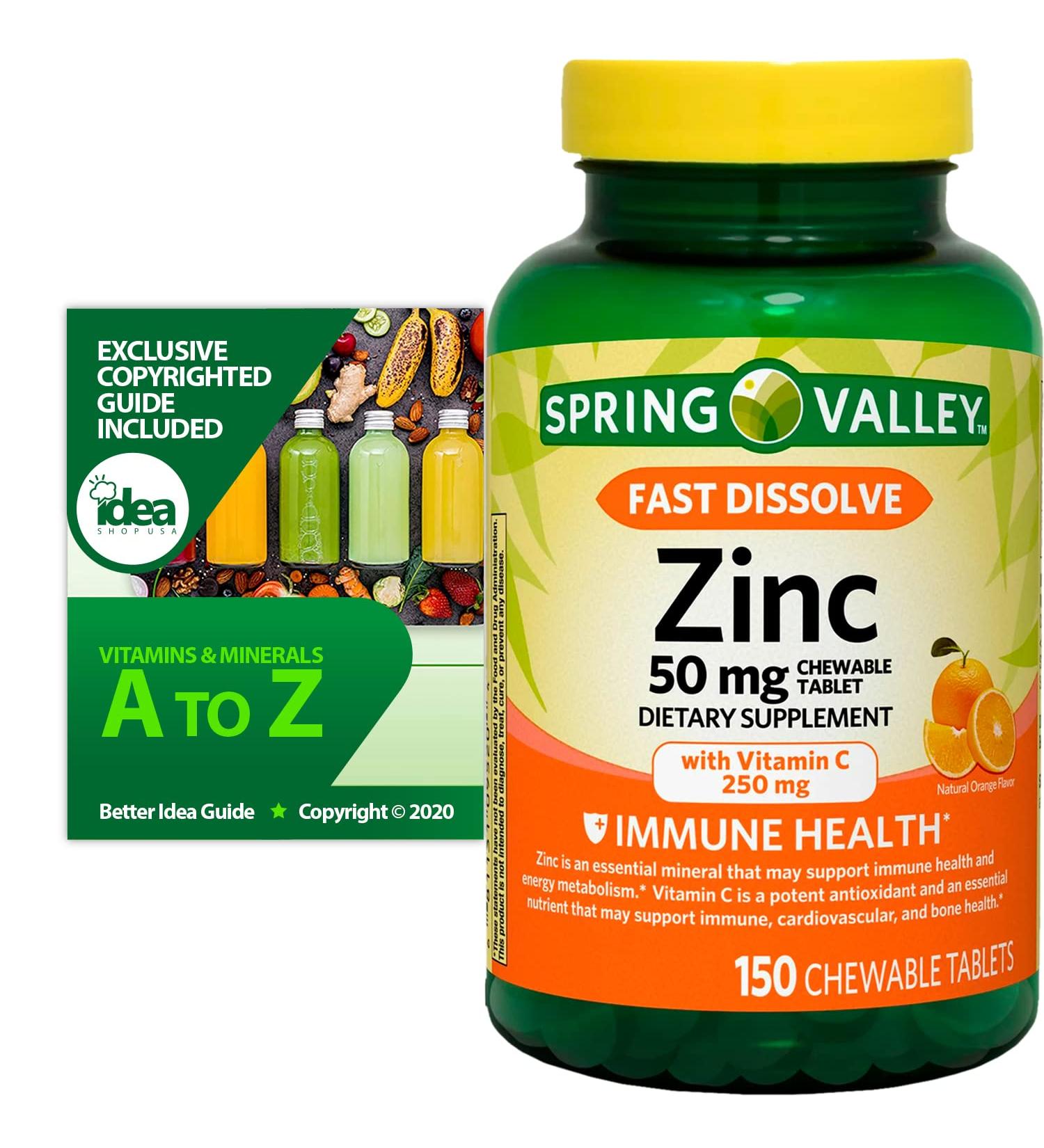 Spring Valley Zinc with Vitamin C Fast Dissolve Chewable Tablets - 150 Ct Bundle with Exclusive Vitamins & Minerals - A to Z Guide - 300 Servings in 1 Pack - Buy Online on GoSupps.com