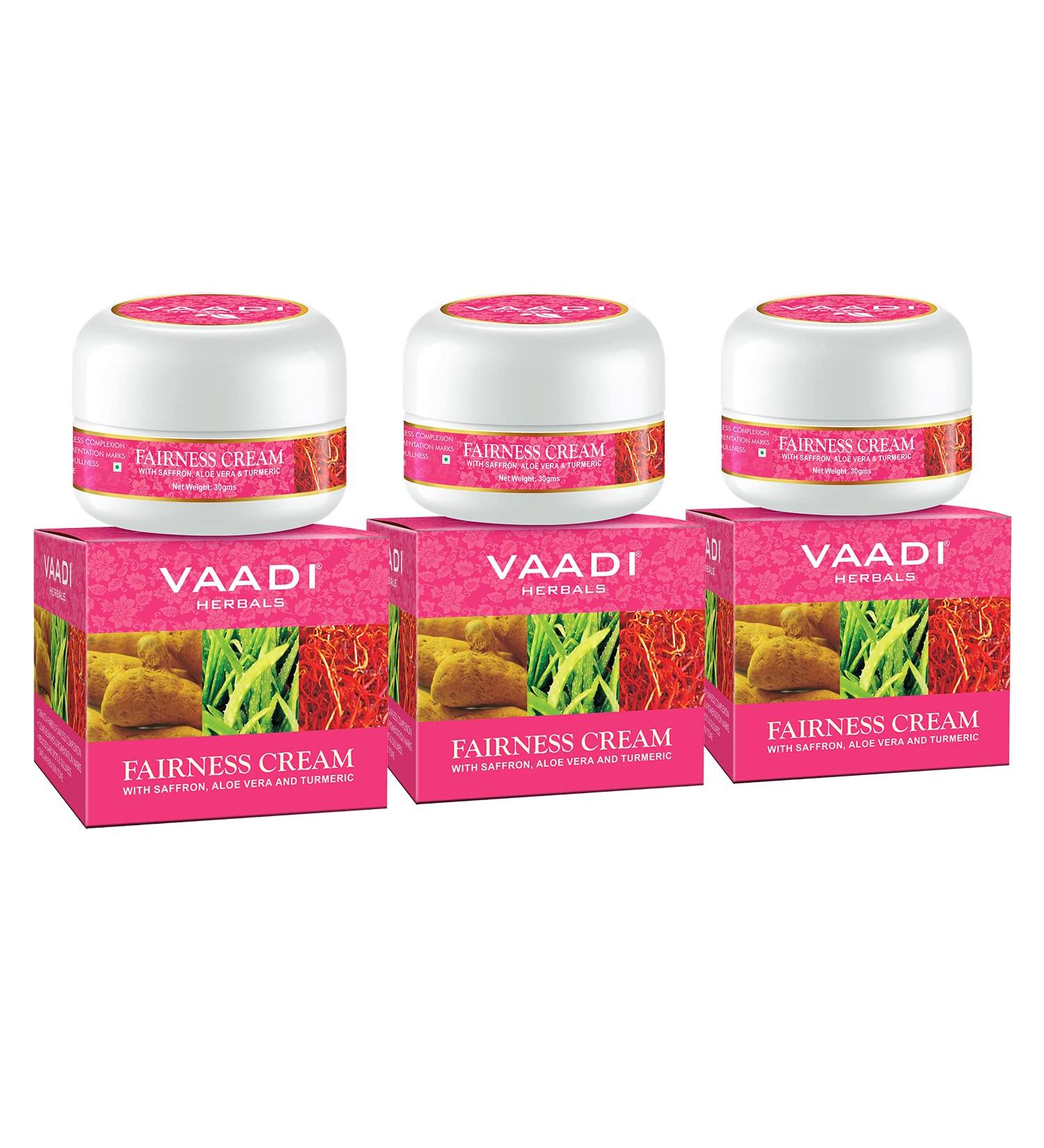 Vaadi Herbals Fairness Cream - Saffron Aloe Vera & Turmeric Extracts | 30g x 3 | International Shipping - Buy Online on GoSupps.com