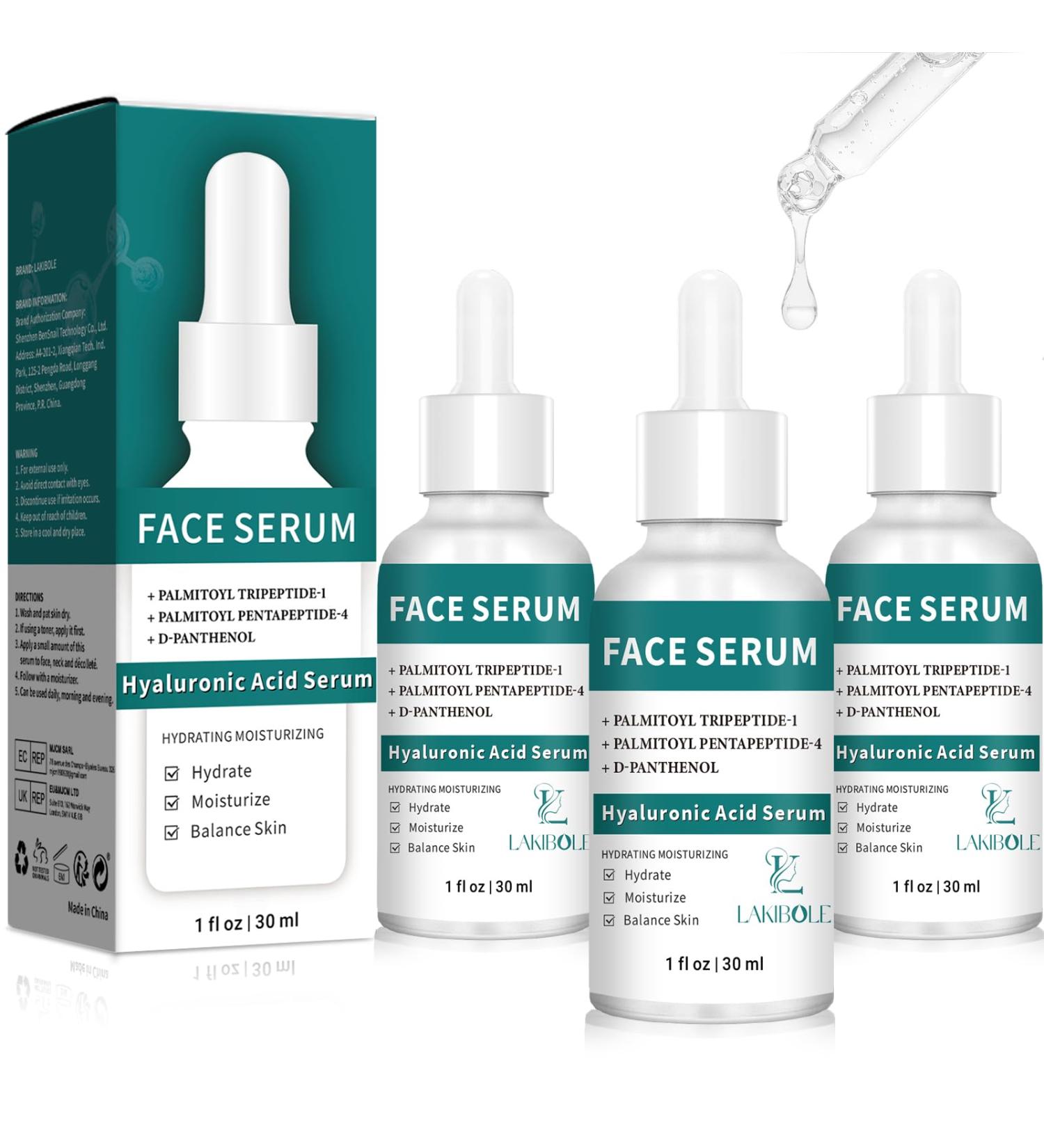 3 Pack Hyaluronic Acid Serum with Peptides - Optimal Hydration & Skin Balance | 1fl.oz (30ml Each) - International Shipping Available - Buy Online on GoSupps.com