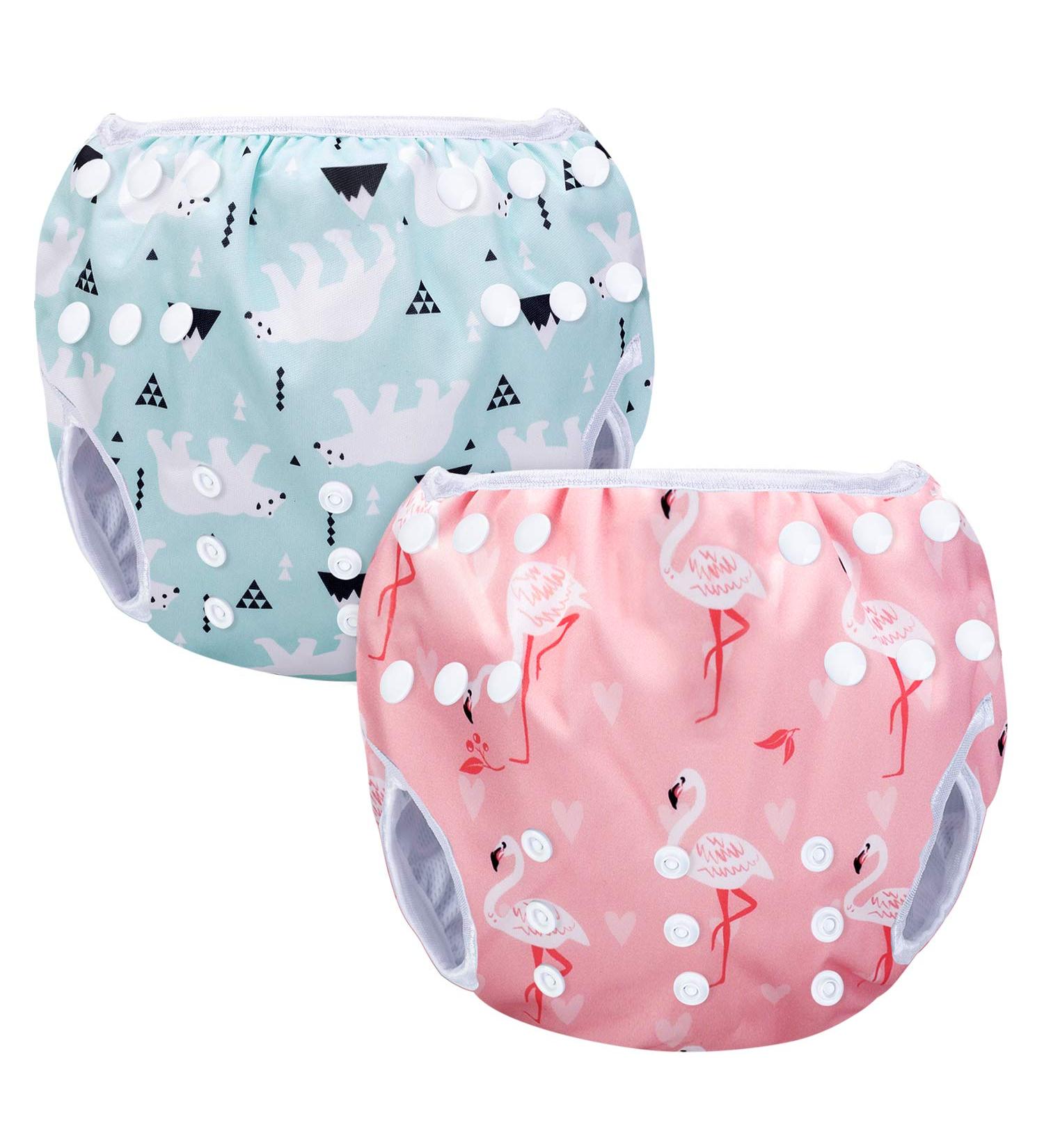 Luxja Reusable Swimming Diapers for Babies (0-3 Years) - Adjustable & Washable 2 Pack - Polar Bear & Rosa Flamingo Design - Buy Online on GoSupps.com