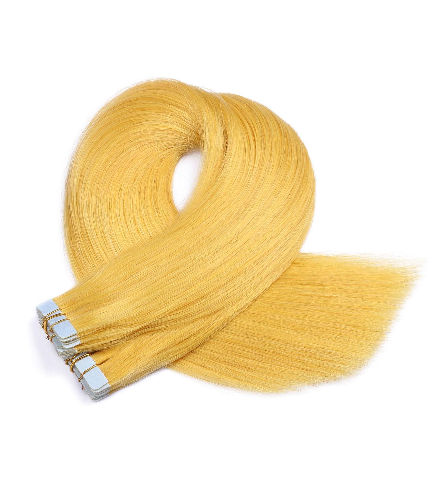 Shop Novon Hair Extensions: 60cm Yellow Tape-In Extensions | 100% Remy Real Hair | 50 Tresses (2.5g Each) - Buy Online on GoSupps.com