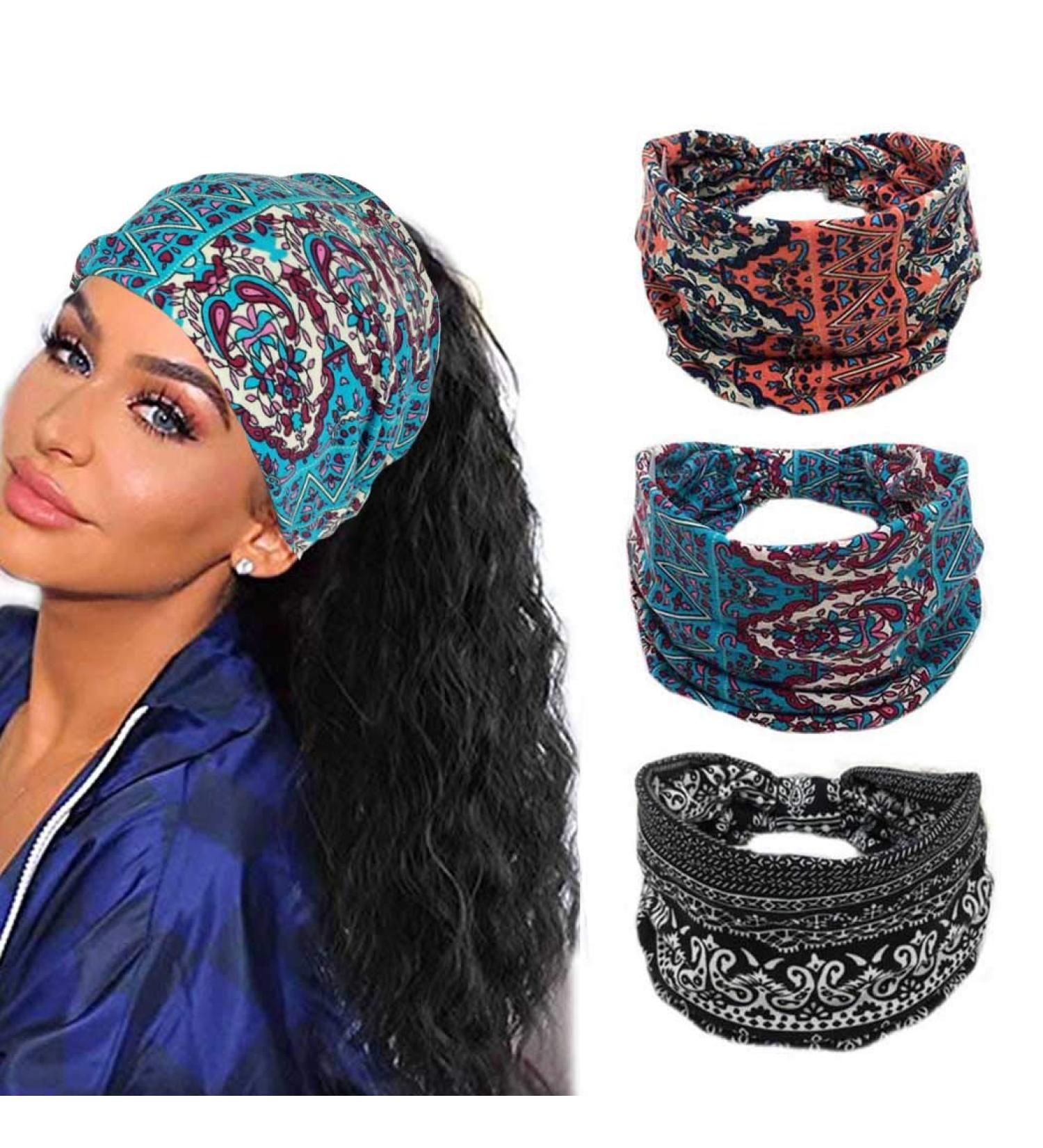Efdagsad Boho Headband Women Wide Hair Band - Set of 12 Elastic Sports Headwear for Yoga and Workout - Buy Online on GoSupps.com
