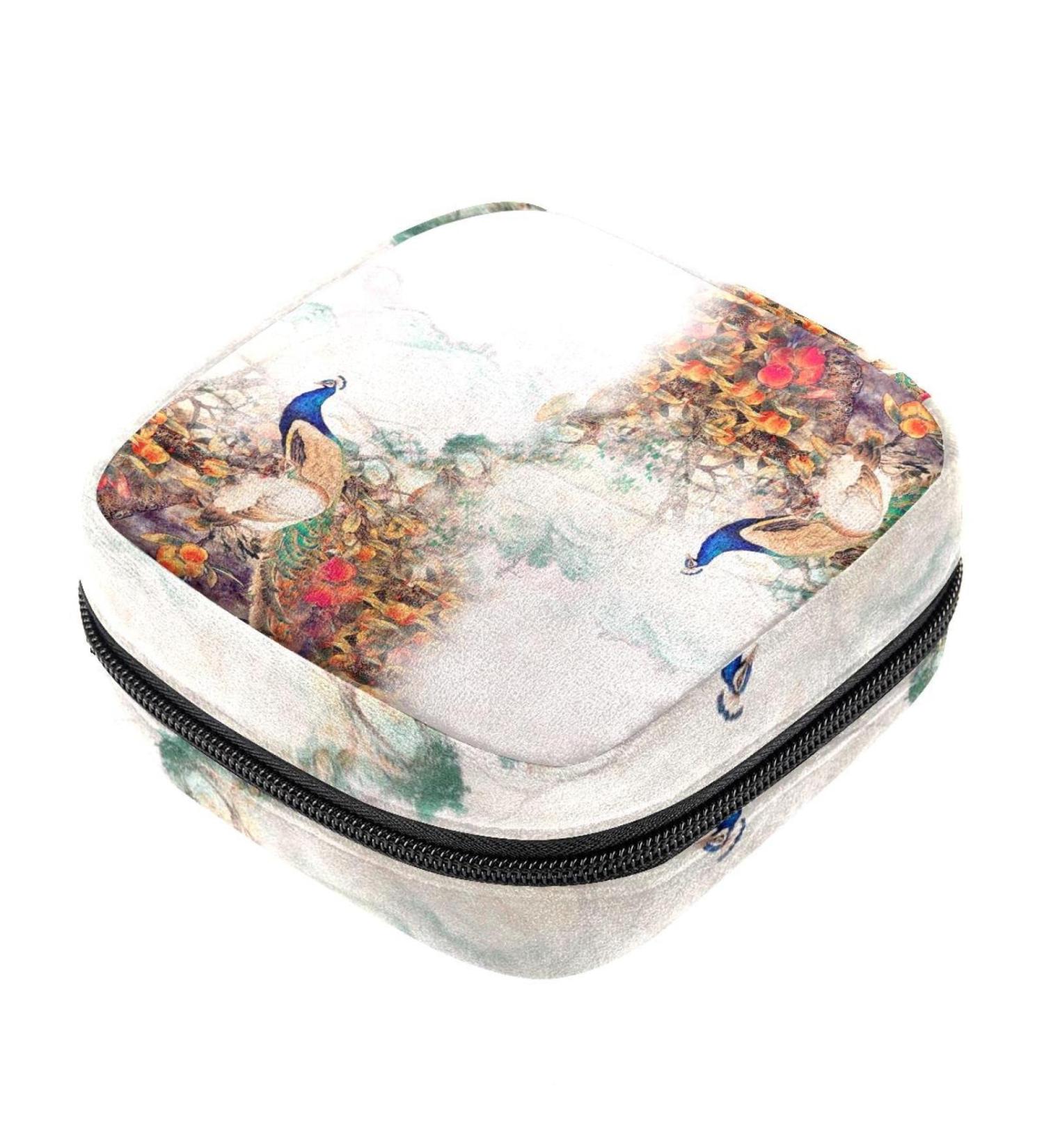 Menstrual Pad Bag with Zipper - Stylish Peacock Flowers Pouch for Tampons and Ladies Napkins | Ideal for Women and Girls - Buy Online on GoSupps.com