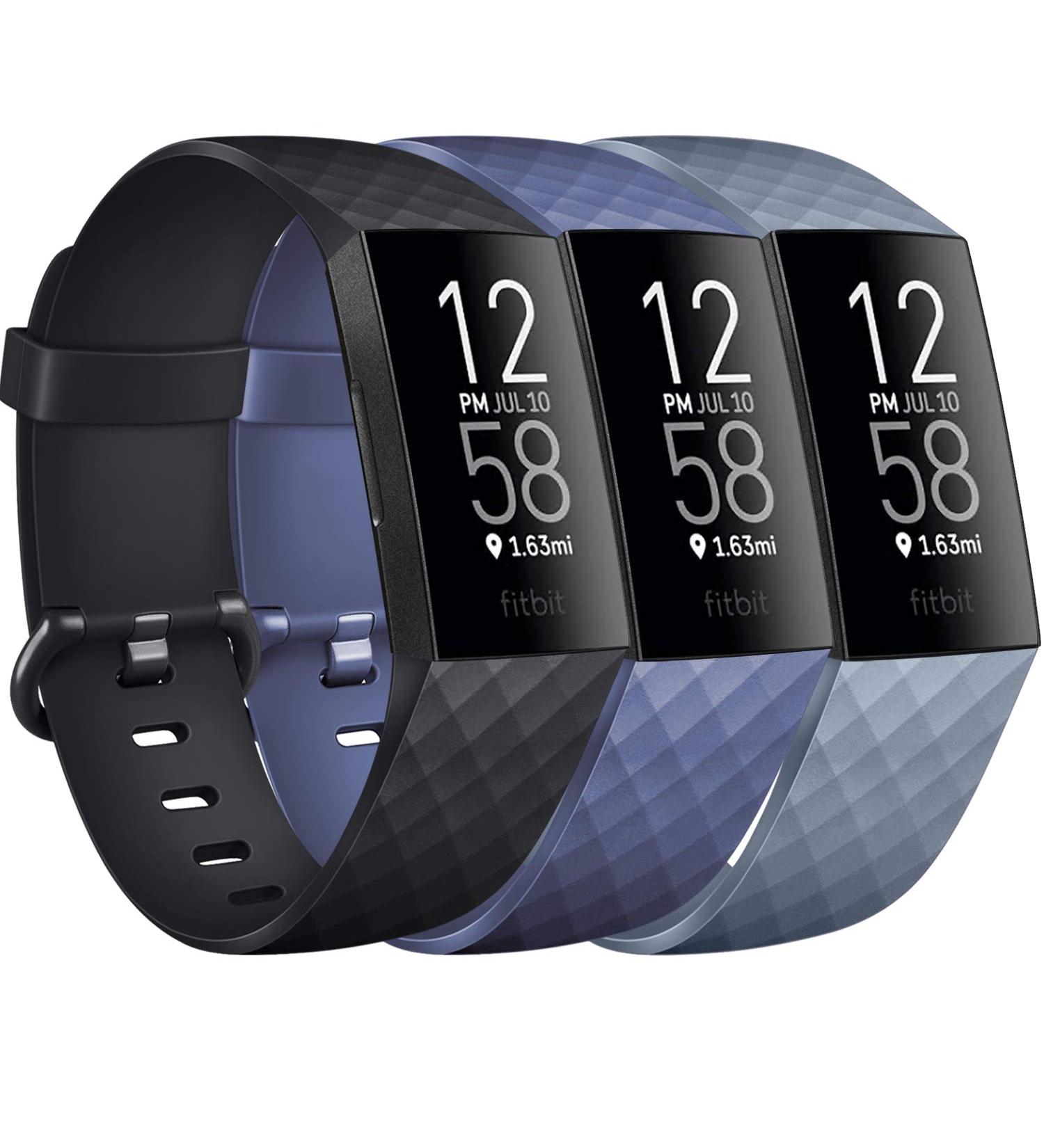 Pack of 3 Silicone Bands for Fitbit Charge 4/3 (Large, Black/Navy Blue/Slate Grey) - Replacement Wristbands for Women Men - Fits 7.1-8.7 Wrists - Compatible with Charge 3 SE - Tracker Not Included - Buy Online on GoSupps.com