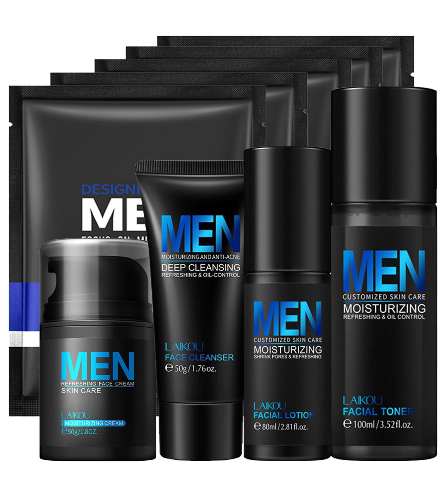 Cool Oil Control Men's Skin Care Kit - Daily Routine Set with Face Wash Moisturizer Toner & Hydrating Mask for Deep Cleansing - Buy Online on GoSupps.com