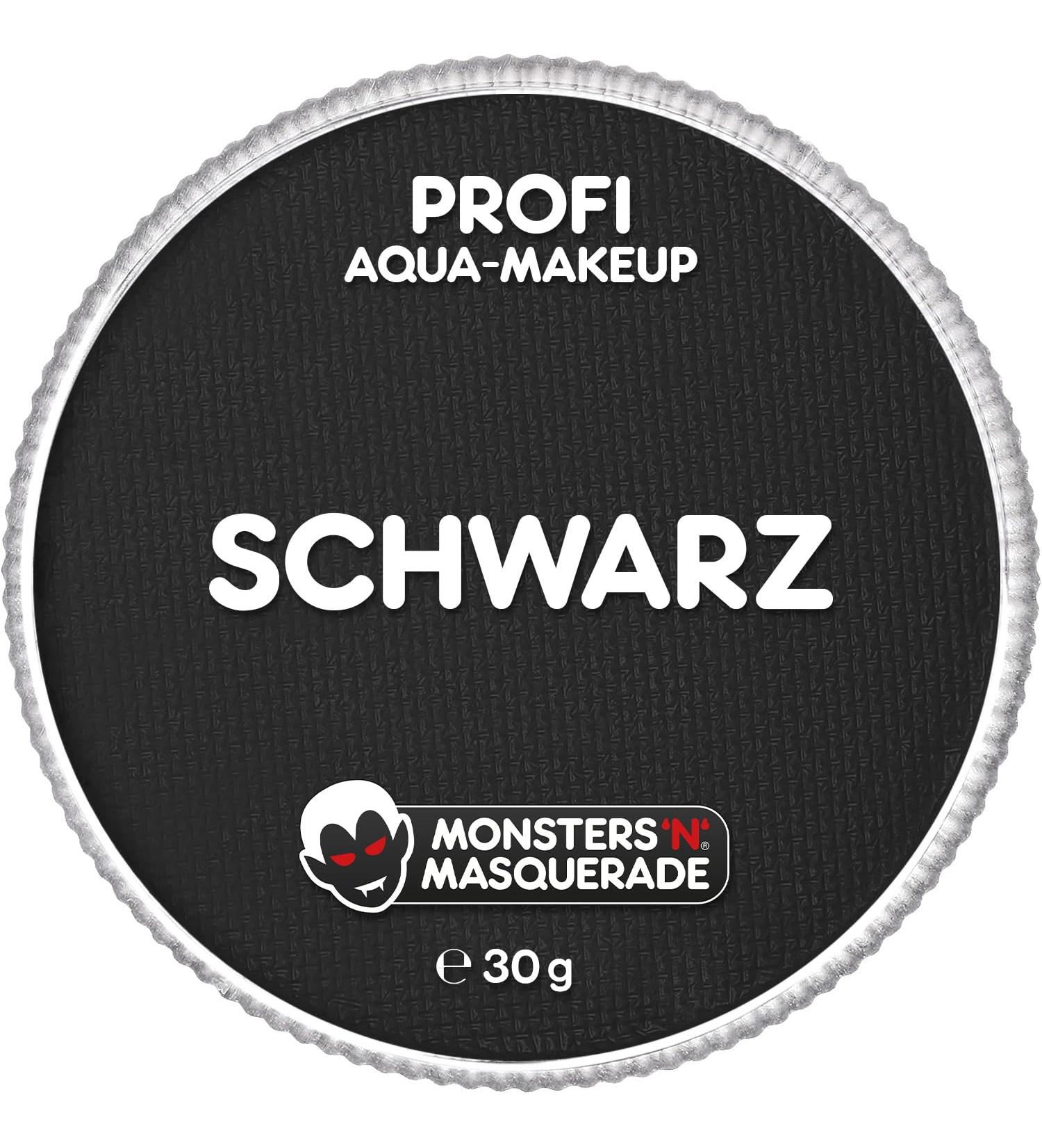 Monsters'n Masquerade - Profi Aqua Schminke Schwarz 30G |Water-based face and body make-up |Make-up theater m atmosphere Face color children