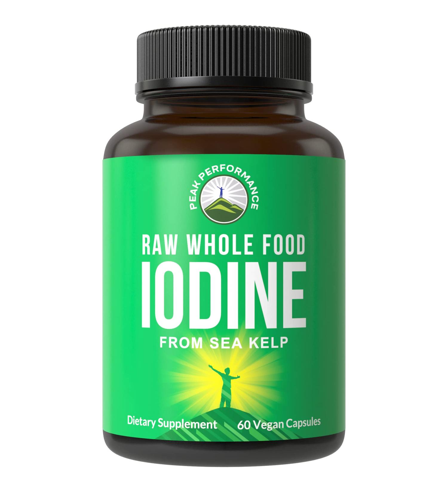 Peak Performance Raw Whole Food Iodine from Kelp (Ascophyllum Nodosum) - Thyroid Support Supplement with Iodide Potassium for Metabolism, Energy, and Immune Boost - 60 Vegan Capsules - Buy Online on GoSupps.com