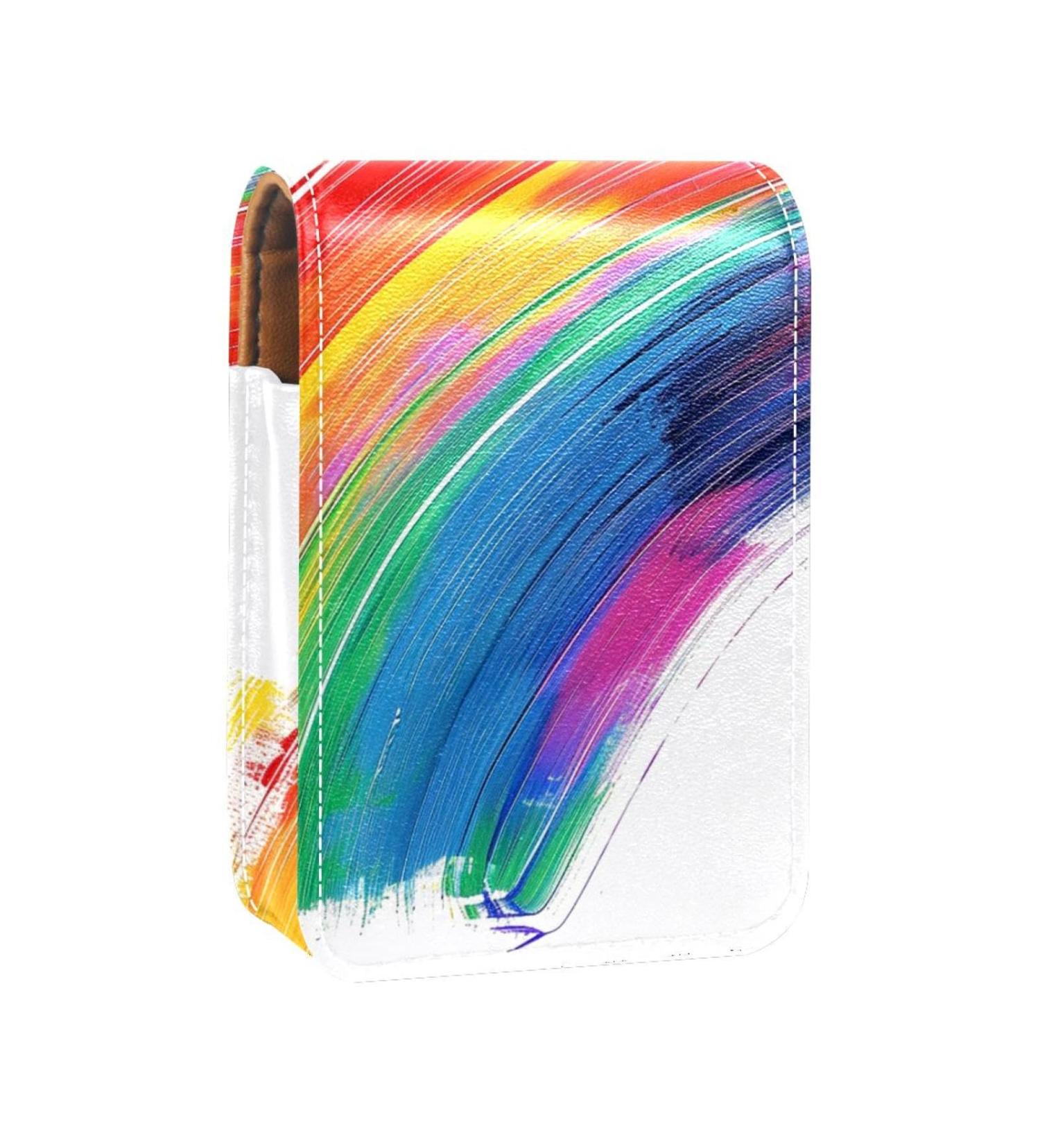 Travel Lipstick Organizer Case - Portable Makeup Bag with Mirror | Watercolor Lines Rainbow Design - Buy Online on GoSupps.com