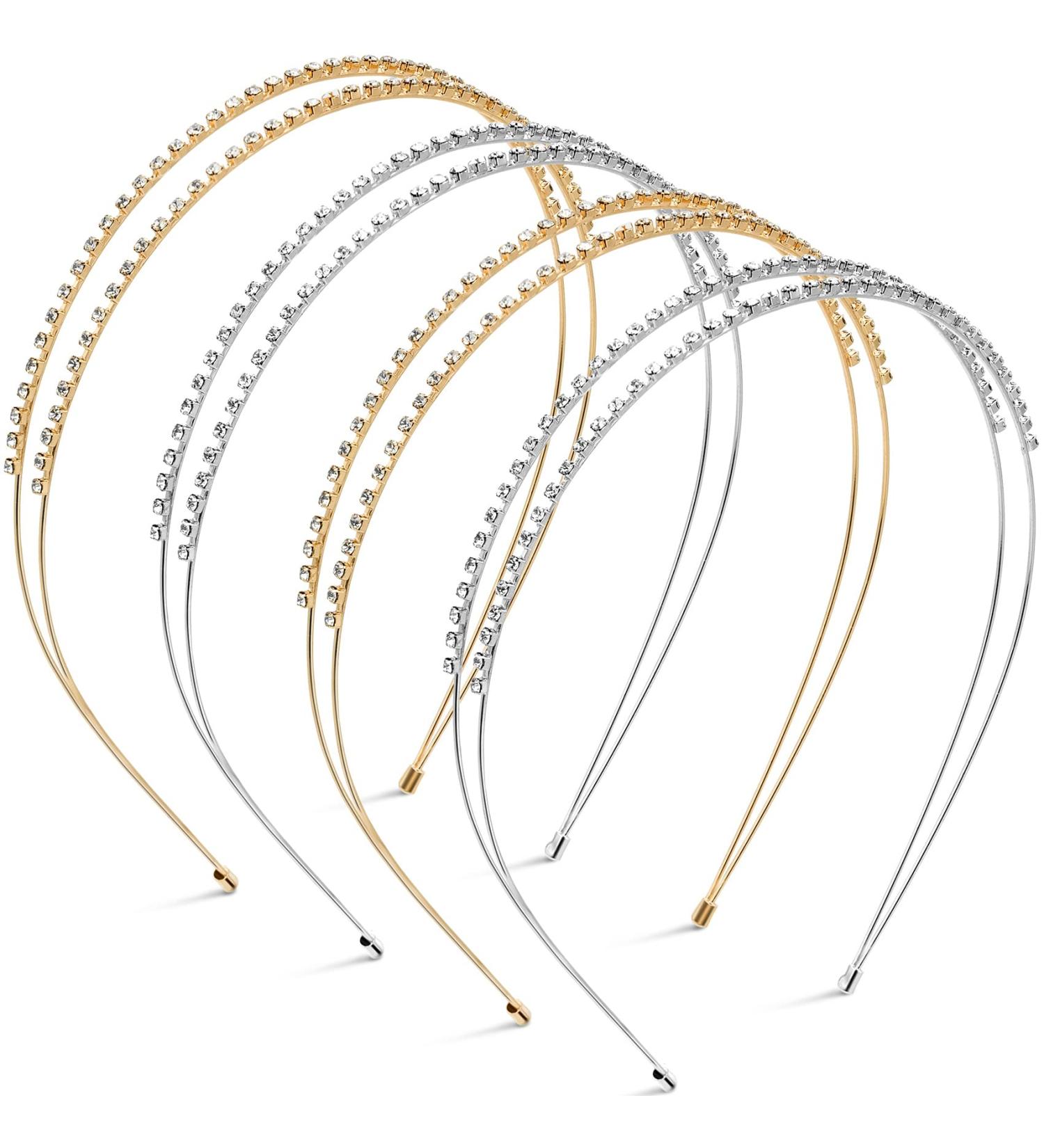 ANCIRS Rhinestones Double Row Headbands - 4 Pack Crystal Hair Hoop Bands for Women/Girls (2 Gold & 2 Silver) - Buy Online on GoSupps.com