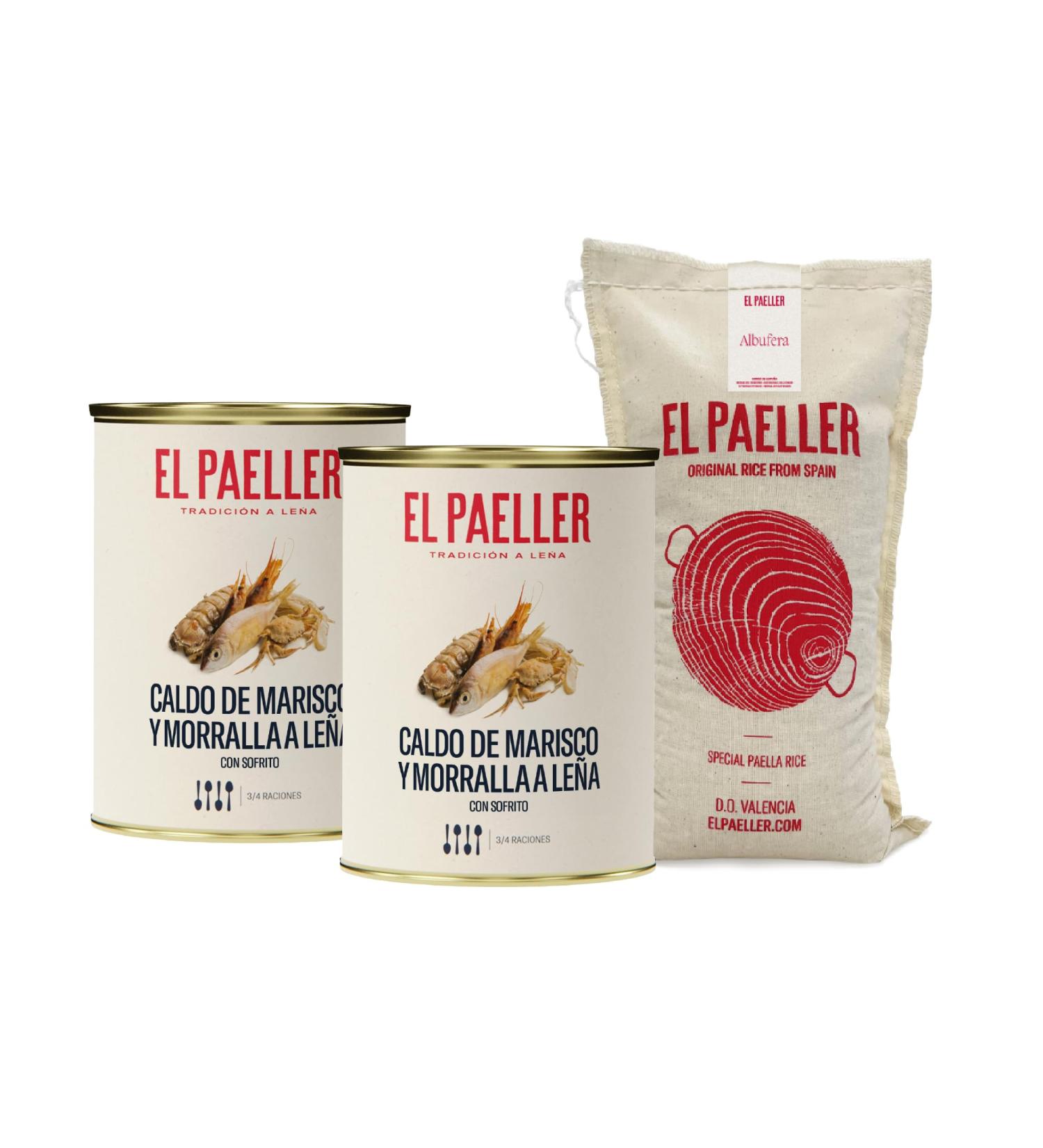 EL PAELLER Fumet de Poisson + Riz Albufera D.O.P. Valence | Pack pour Paella Fideu Riz et Rago ts | 2 bo tes (2L) + Sac de 500g - Buy Online on GoSupps.com
