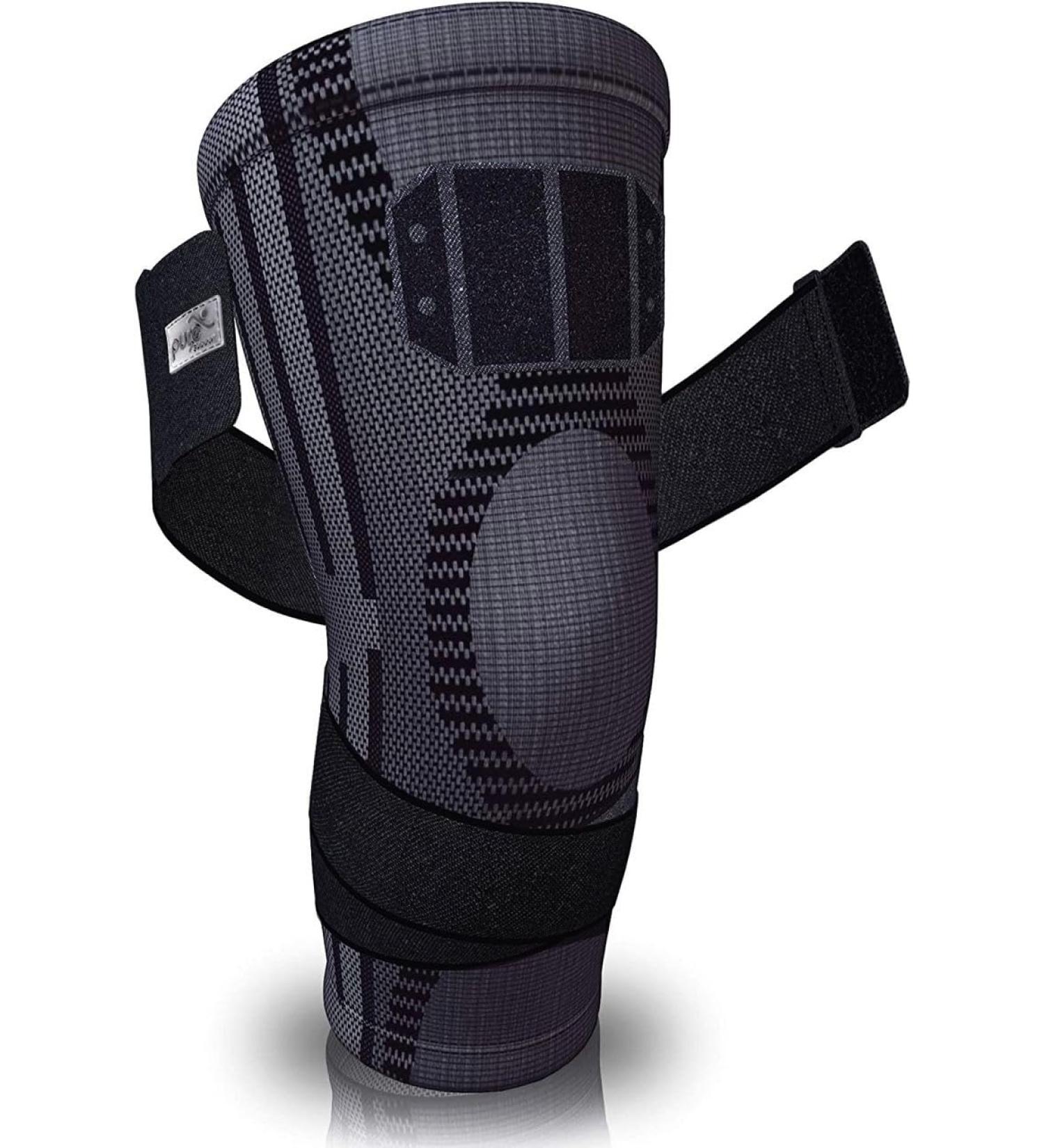 PURE SUPPORT Knee Brace Sleeve with Strap Compression for Meniscus Tear, Arthritis, Running - M Black/Straps - Buy Online on GoSupps.com