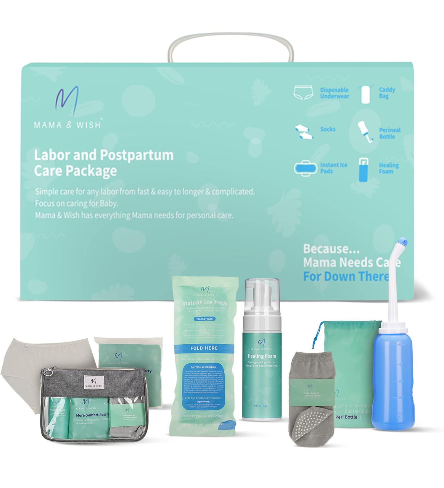 Postpartum Essentials Kit for Mom - Labor & Delivery Recovery Set with Peri Bottle, Witch Hazel & More - 12 Piece - Buy Online on GoSupps.com