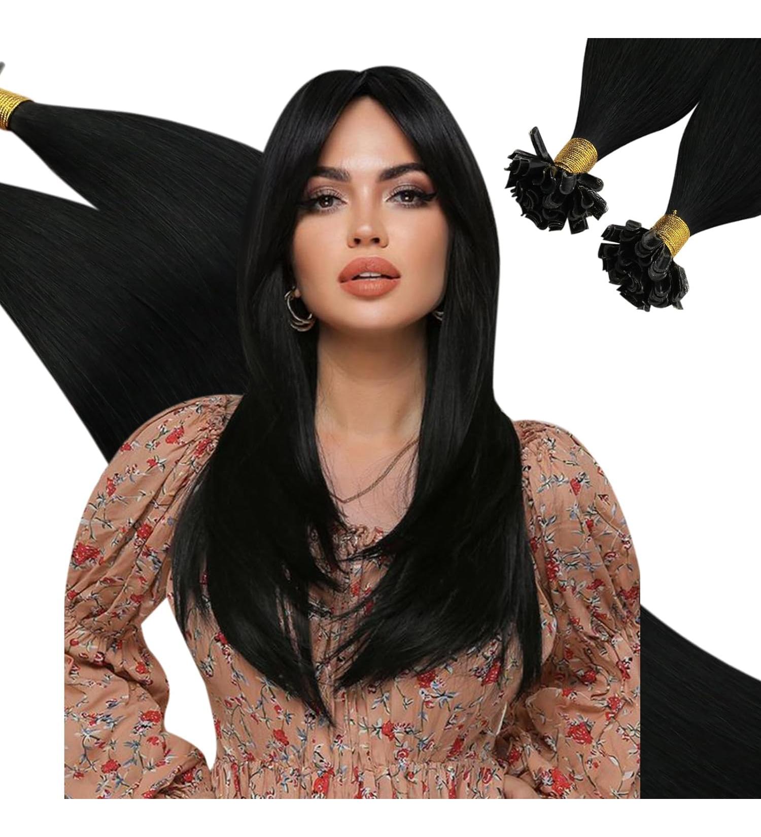 UGEAT Black Keratin Bonded Hair Extensions - Real Remy U Tip Extensions - 50cm (20 Inch) - 50g (50 Pieces) #1 Black - Buy Online on GoSupps.com