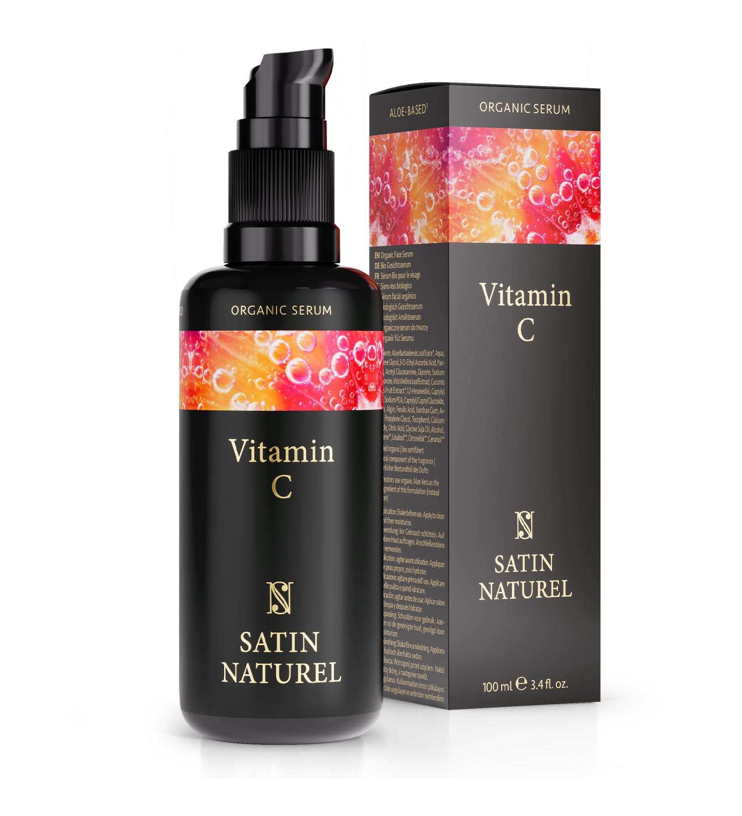 Vitamin C Serum 100ml - Hyaluron & Bio Aloe Vera - Vegan Facial Care for Women - Dark Circle & Pigment Spot Remover | Satin Nature - Buy Online on GoSupps.com