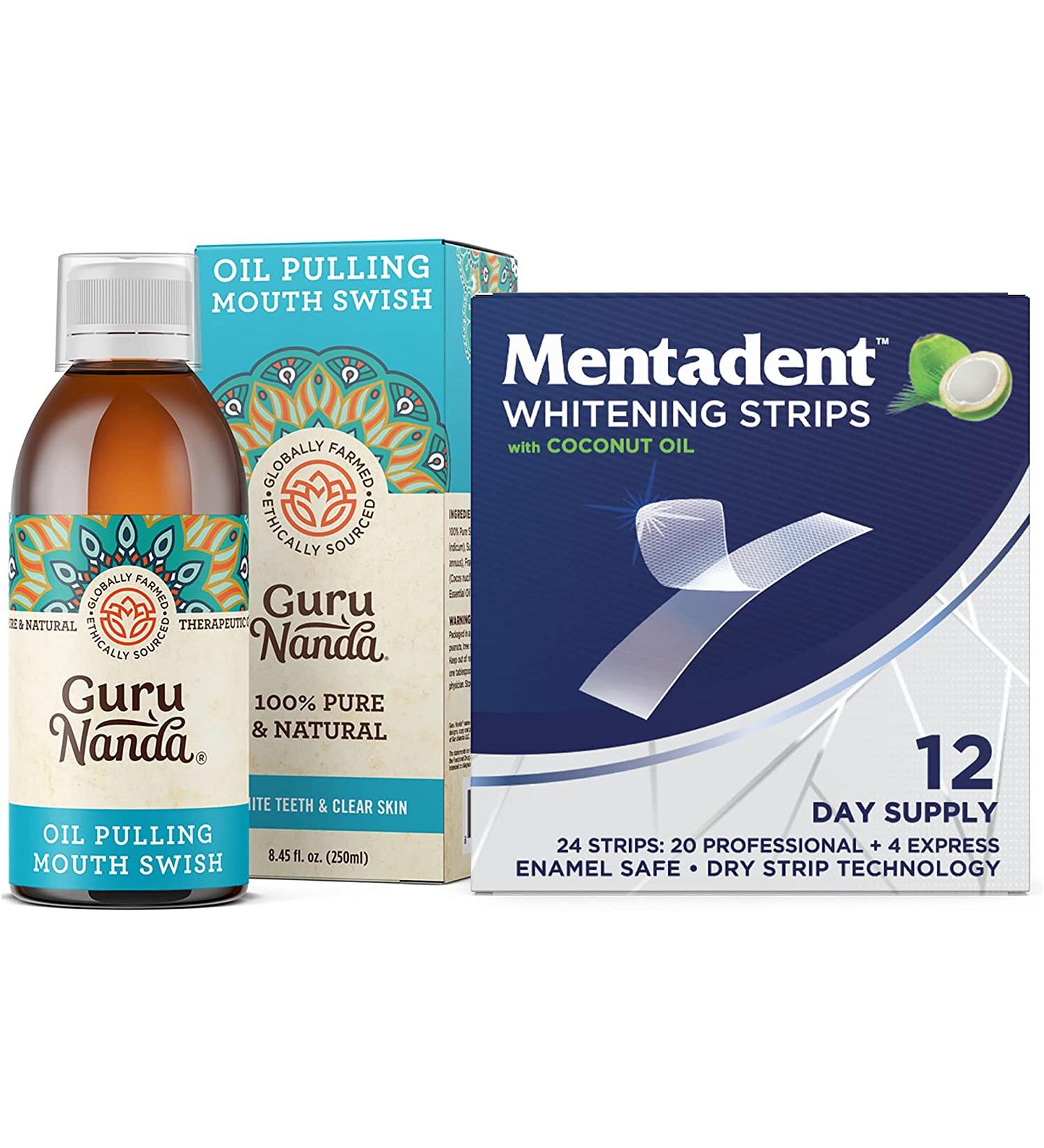 GuruNanda Oil Pulling Mouthwash & Mentadent Whitening Strips Combo - Fluoride-Free  Vegan  Natural - 24 Pack - Buy Online on GoSupps.com
